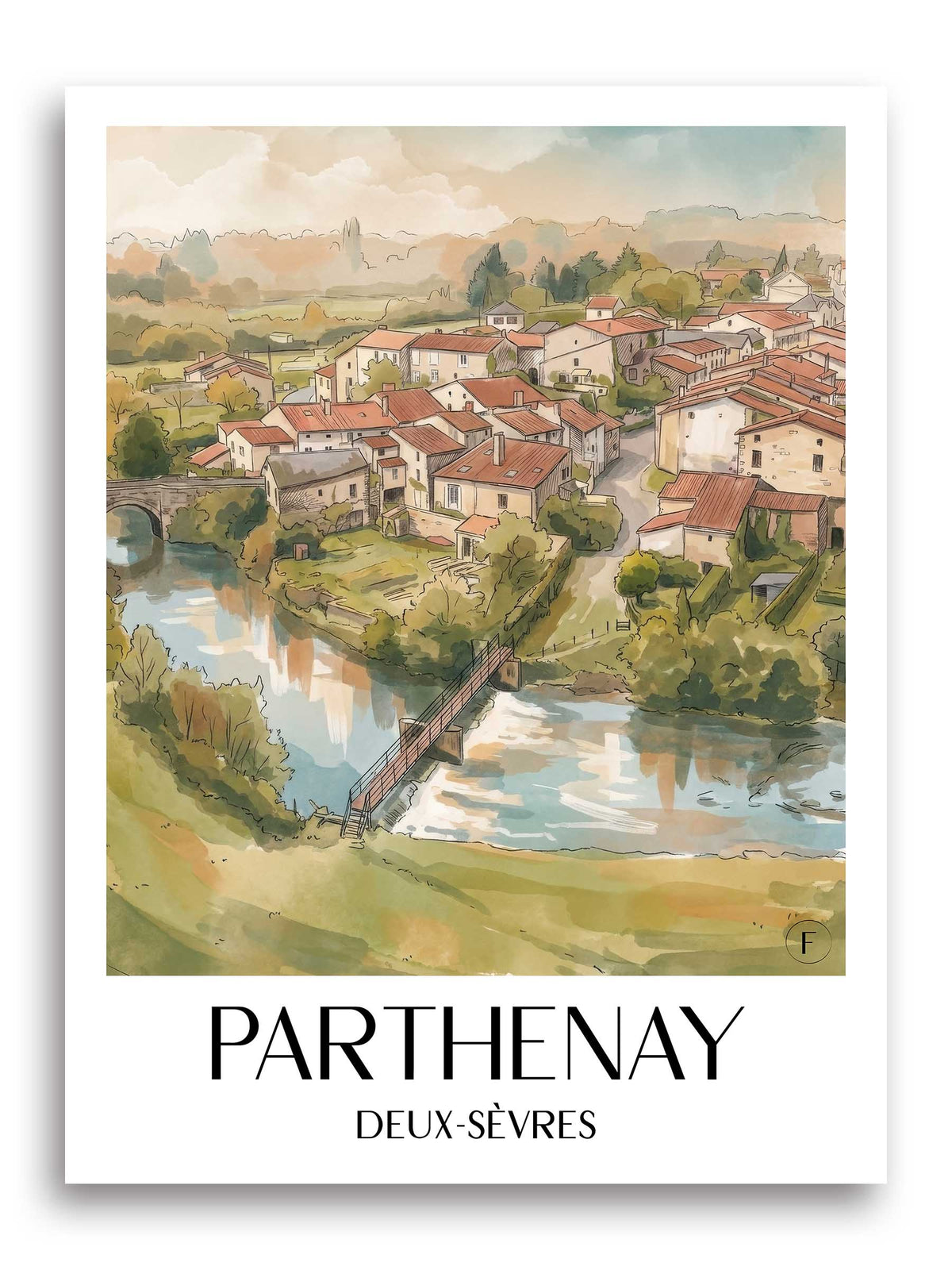parthenay-deux-sèvres-frankreich-poster-aquarell
