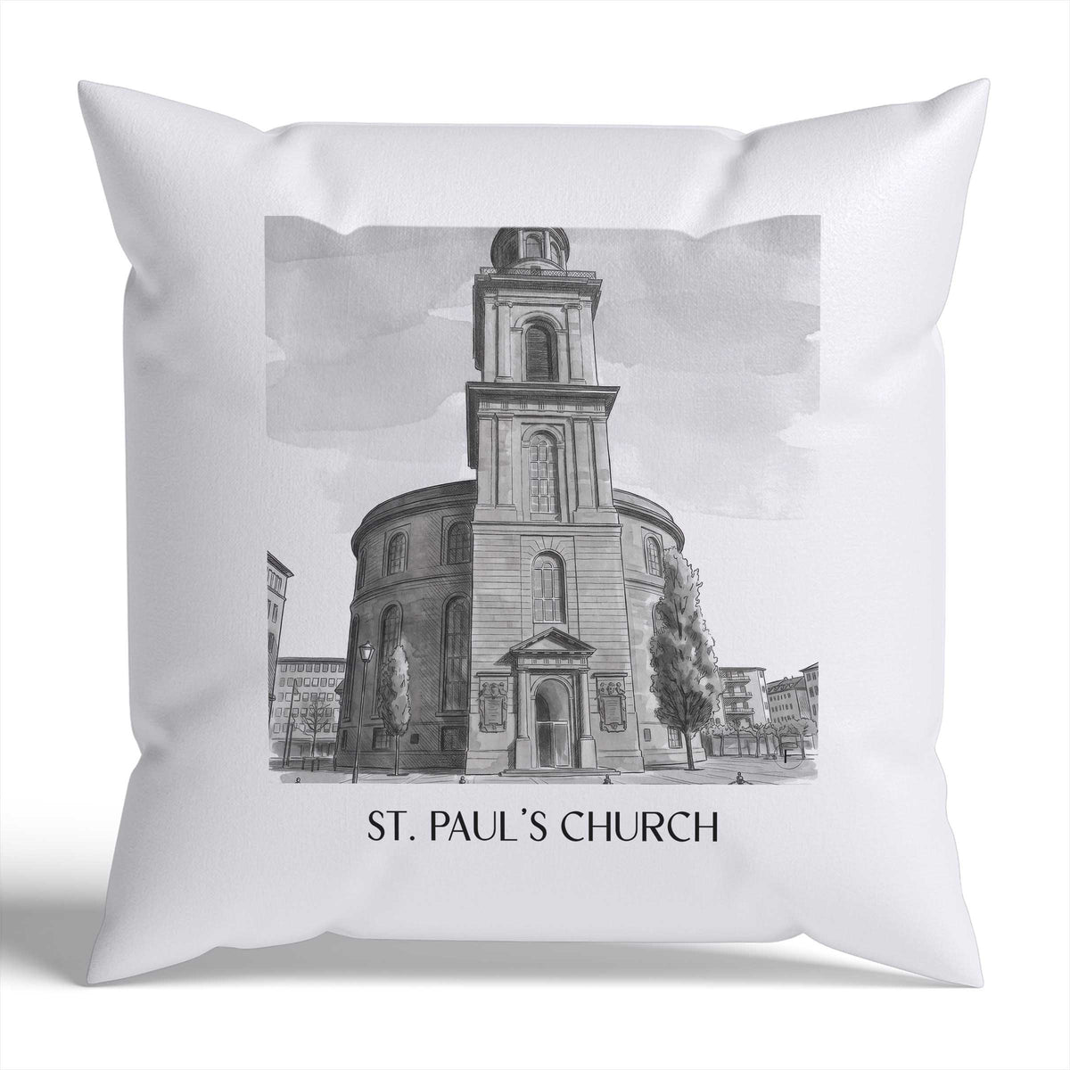 Paulskirche Kissenhülle - Zierkissen Bezug - Frankfurt - Deutschland Kissen bzw. Kissenbezug im Aquarell Schwarz-Weiß Stil - favplace
