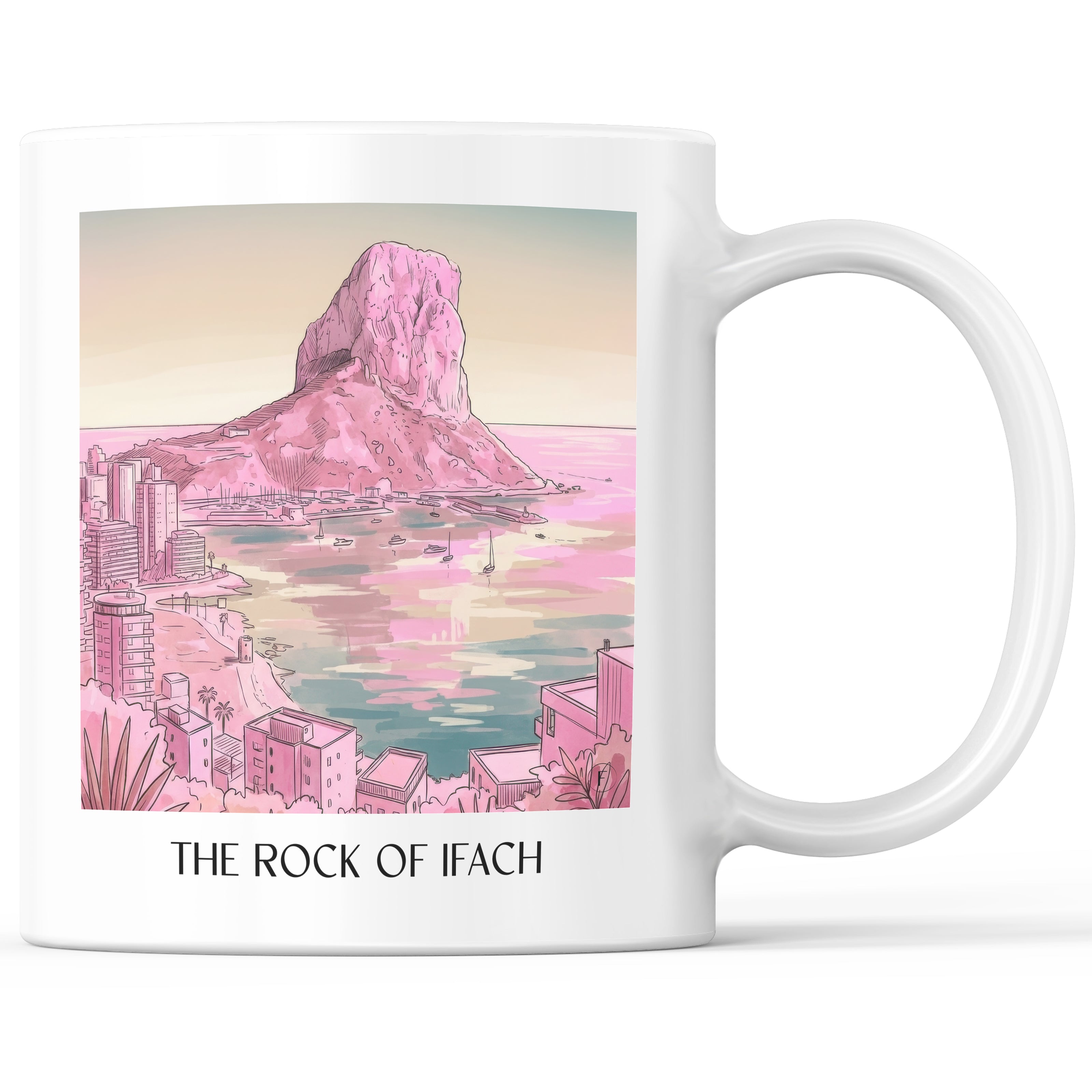 Peñón de Ifach Kaffeebecher - Calpe - Spanien Becher - Kaffeetasse im Aquarell Pink Stil - favplace