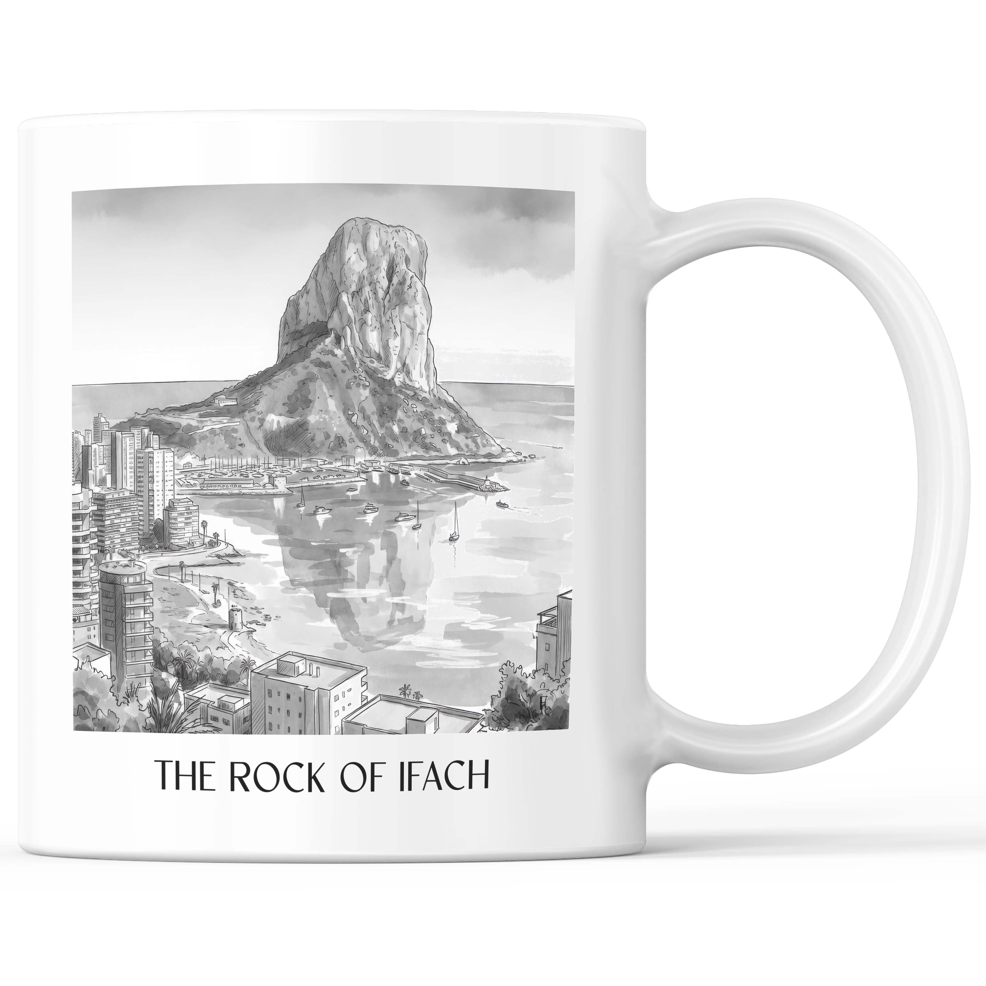 Peñón de Ifach Kaffeebecher - Calpe - Spanien Becher - Kaffeetasse im Aquarell Schwarz-Weiß Stil - favplace