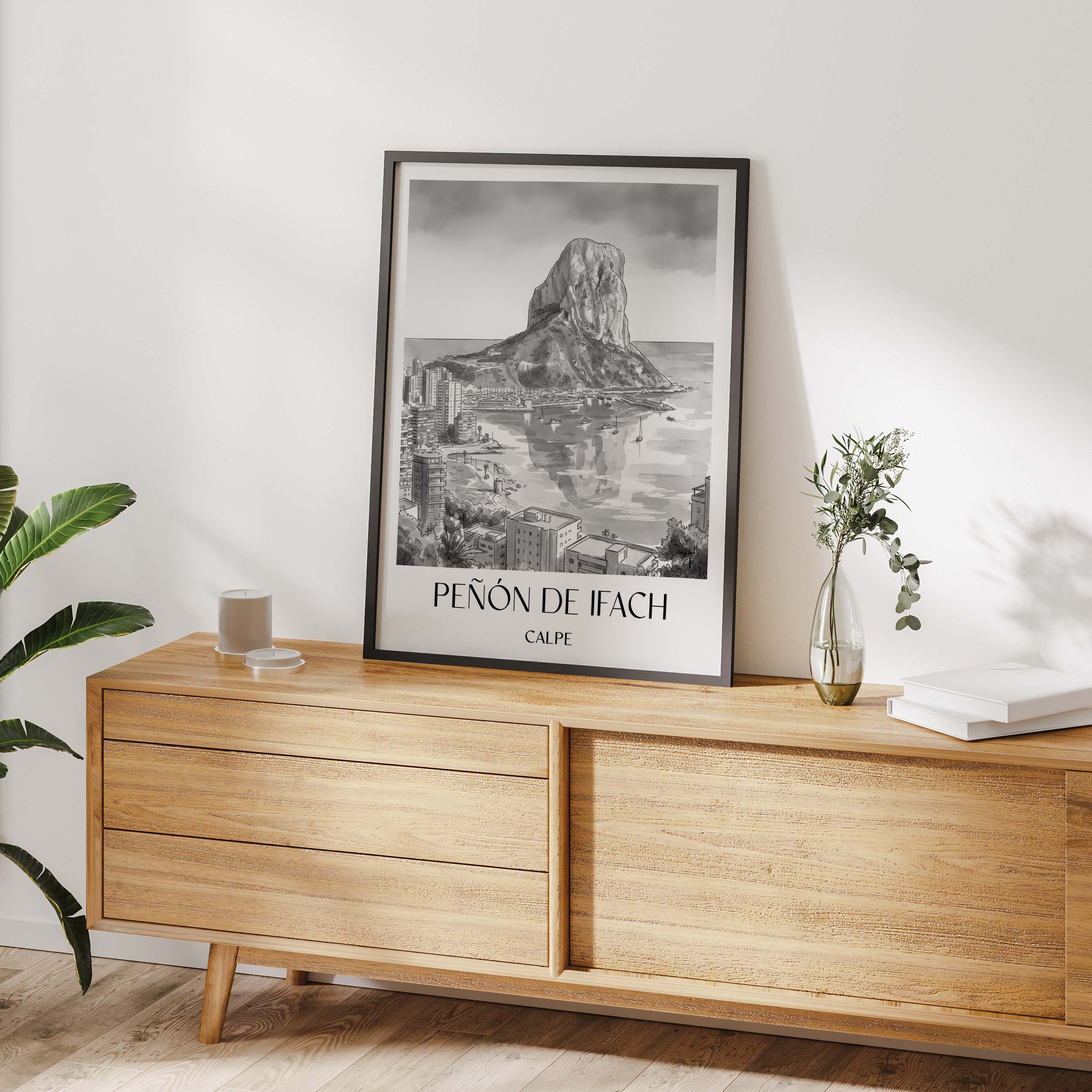 peñón-de-ifach-calpe-spanien-poster-aquarell-schwarz-weiss