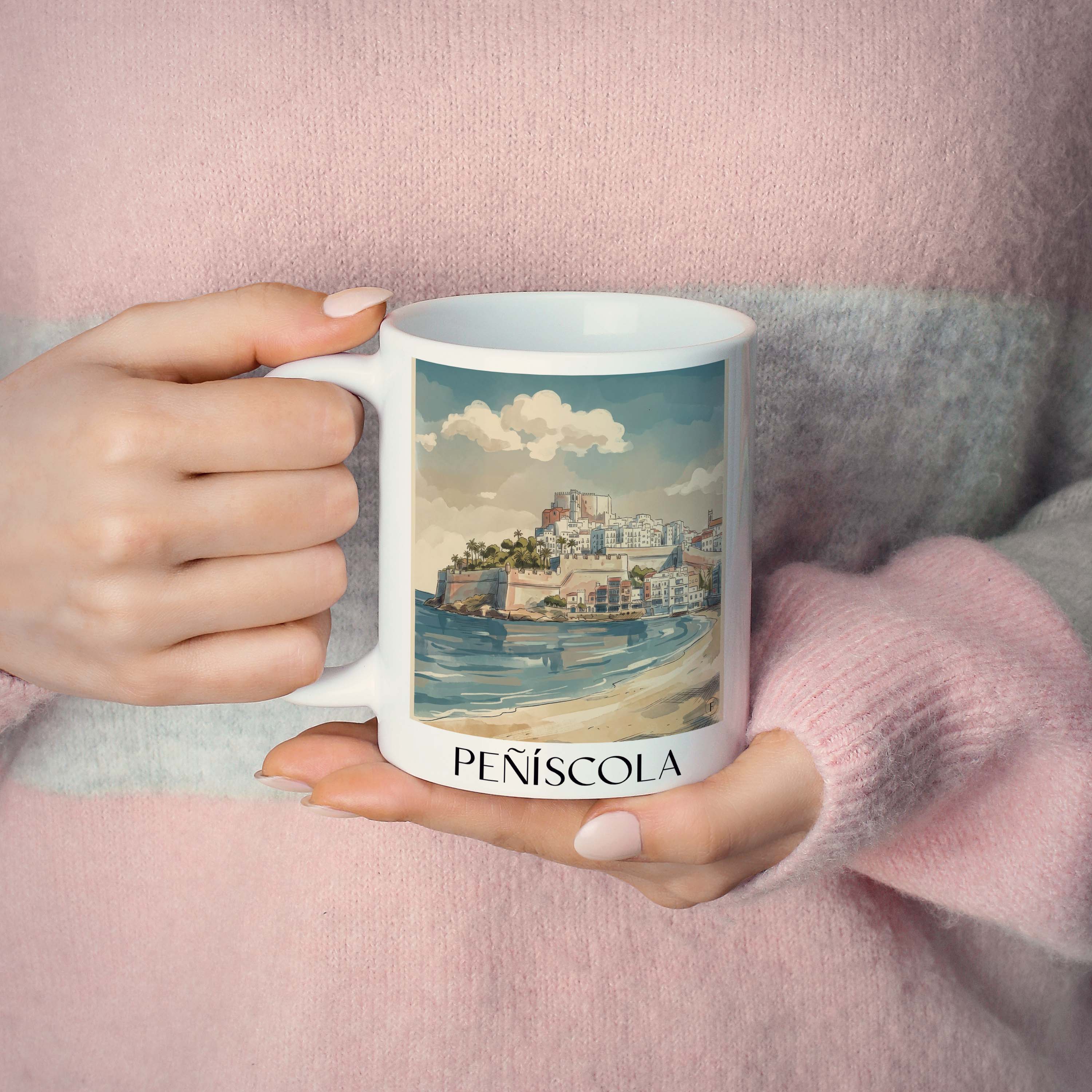 peñíscola-spanien-spanien-kaffeebecher-aquarell