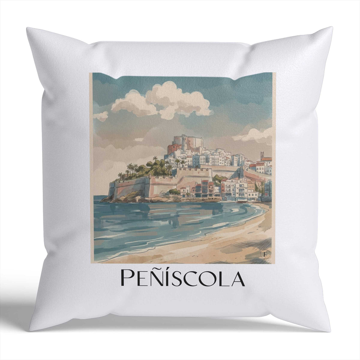 Peñíscola Kissenhülle - Zierkissen Bezug - Spanien - Spanien Kissen bzw. Kissenbezug im Aquarell Stil - favplace