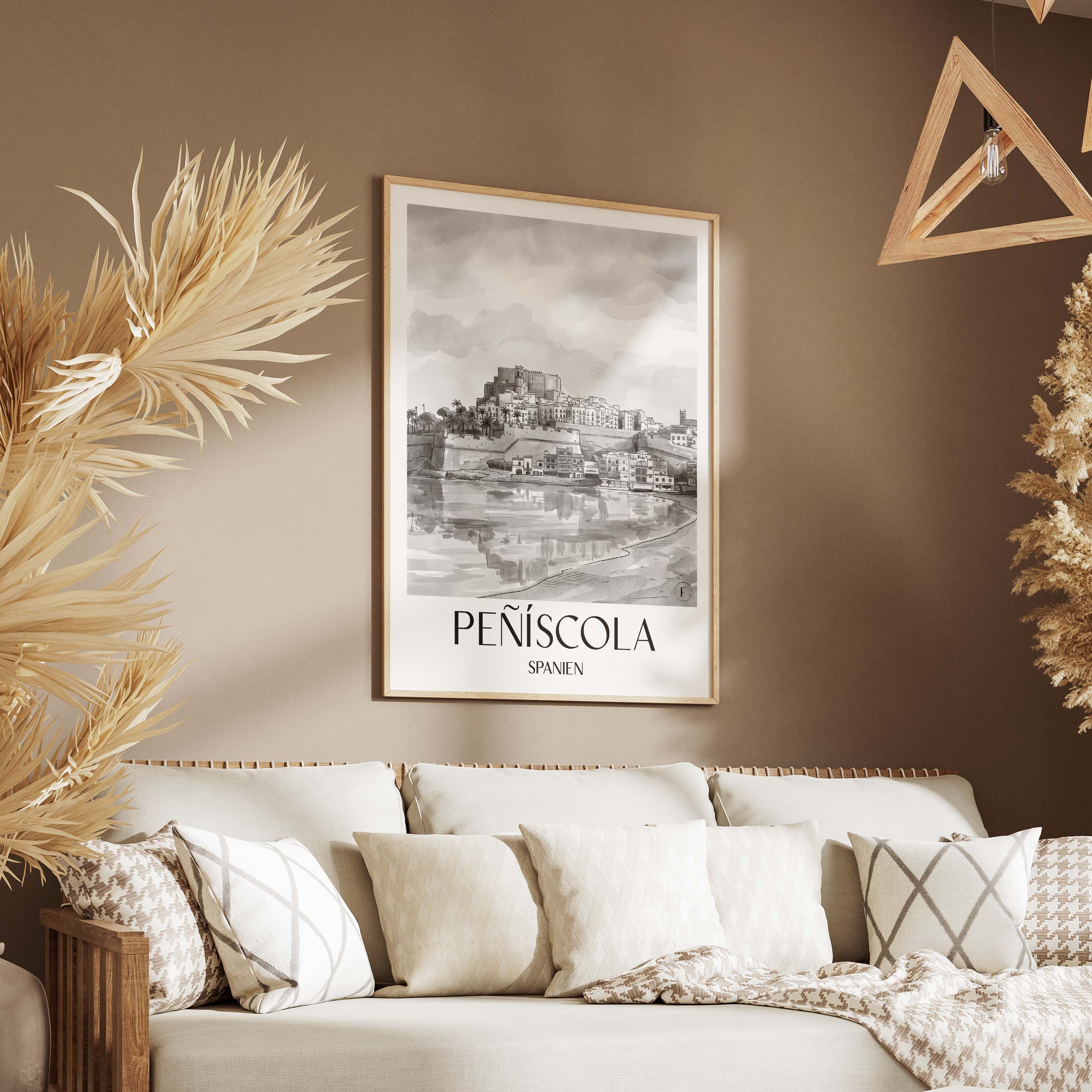 peñíscola-spanien-spanien-poster-aquarell-schwarz-weiss