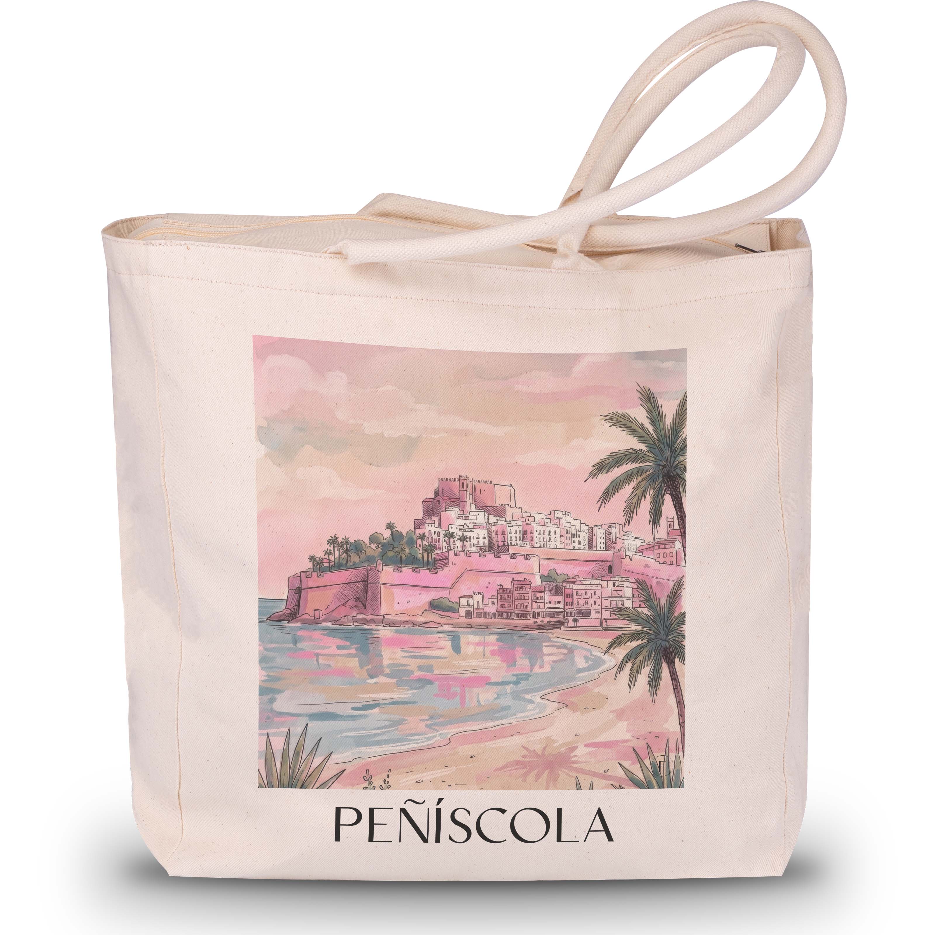 peñíscola-spanien-spanien-einkaufstasche-aquarell-pink-rosa