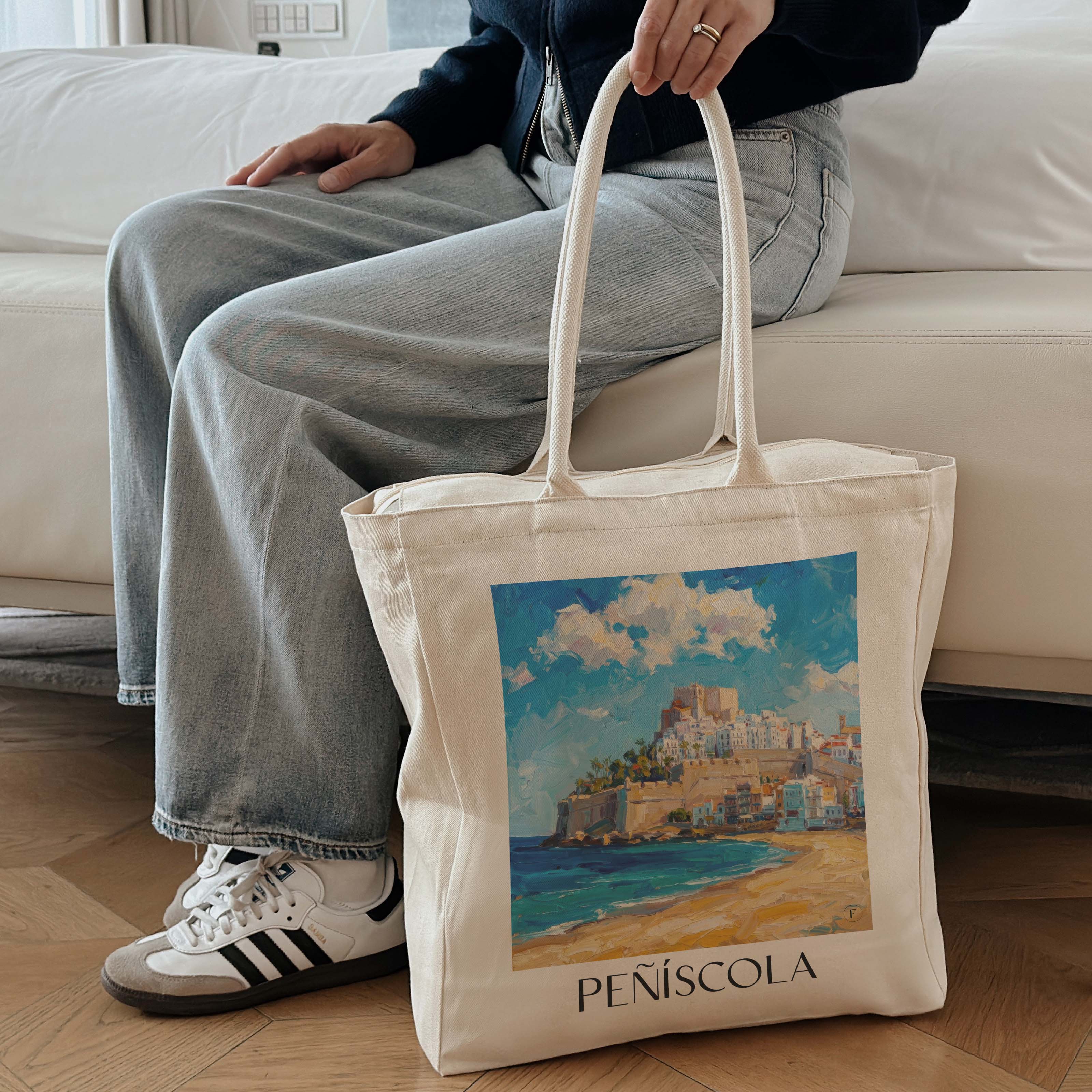 peñíscola-spanien-spanien-einkaufstasche-oil-painting-oelgemaelde
