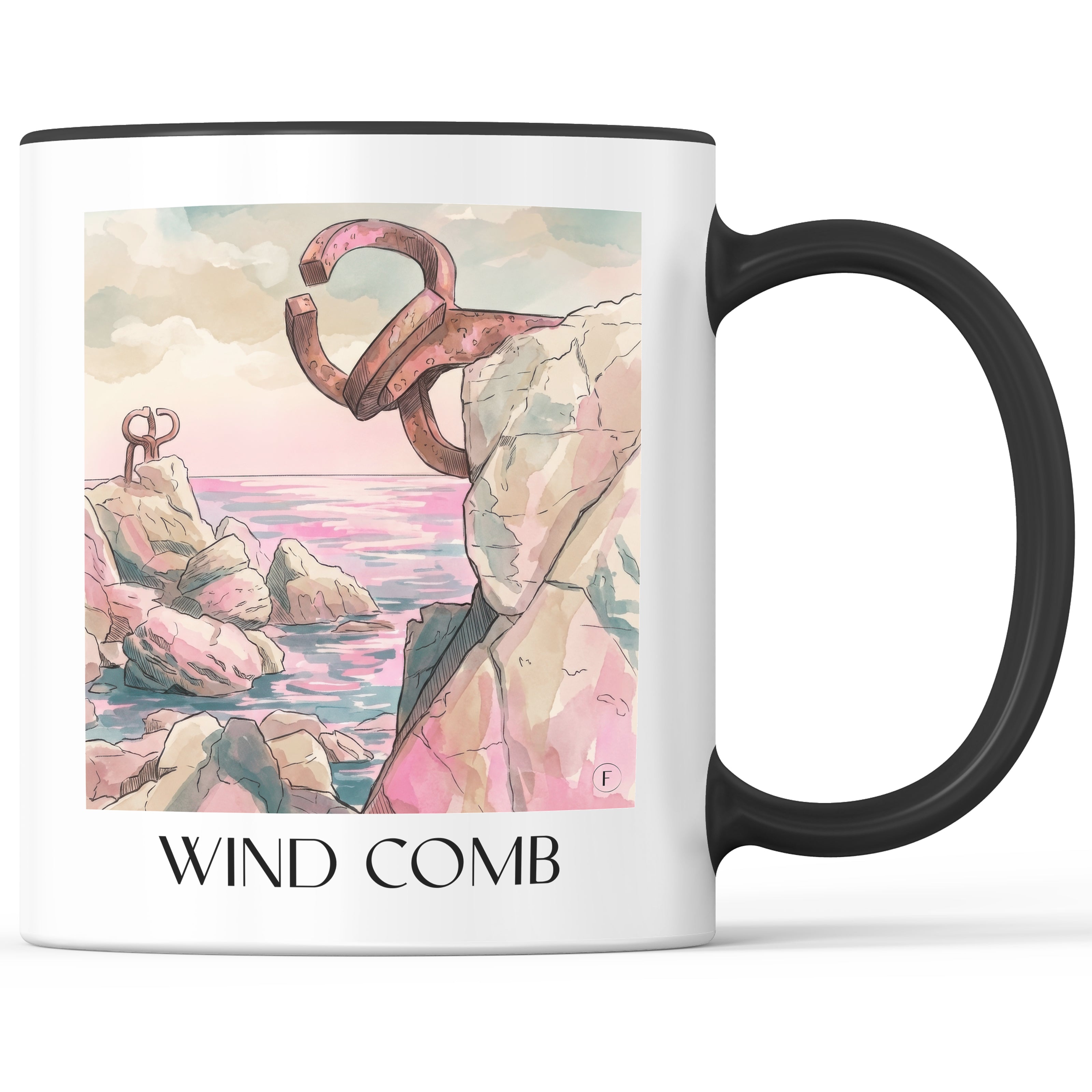 Peine del Viento Kaffeebecher - San Sebastián - Spanien Becher - Kaffeetasse im Aquarell Pink Stil - favplace