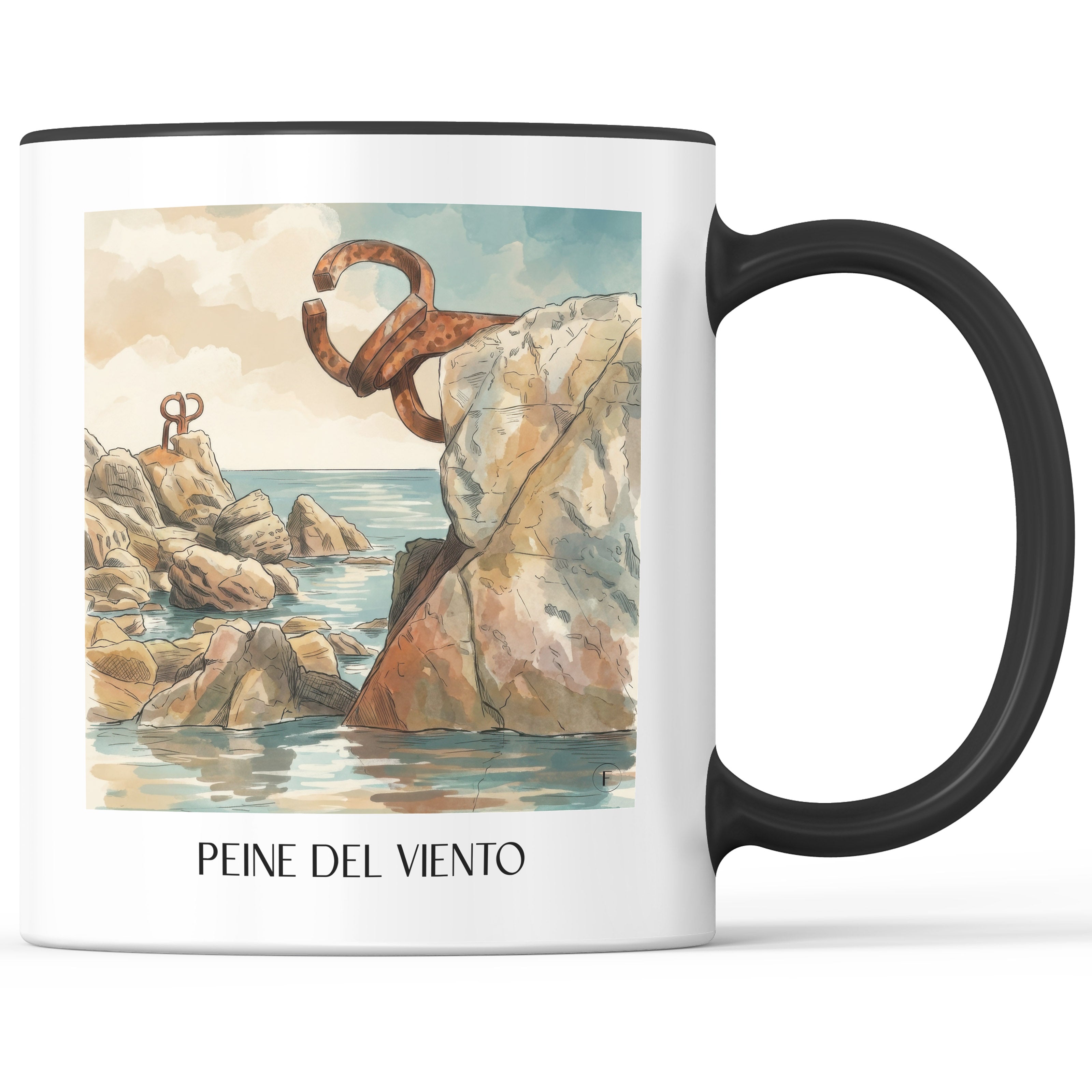 peine-del-viento-san-sebastián-spanien-kaffeebecher-aquarell