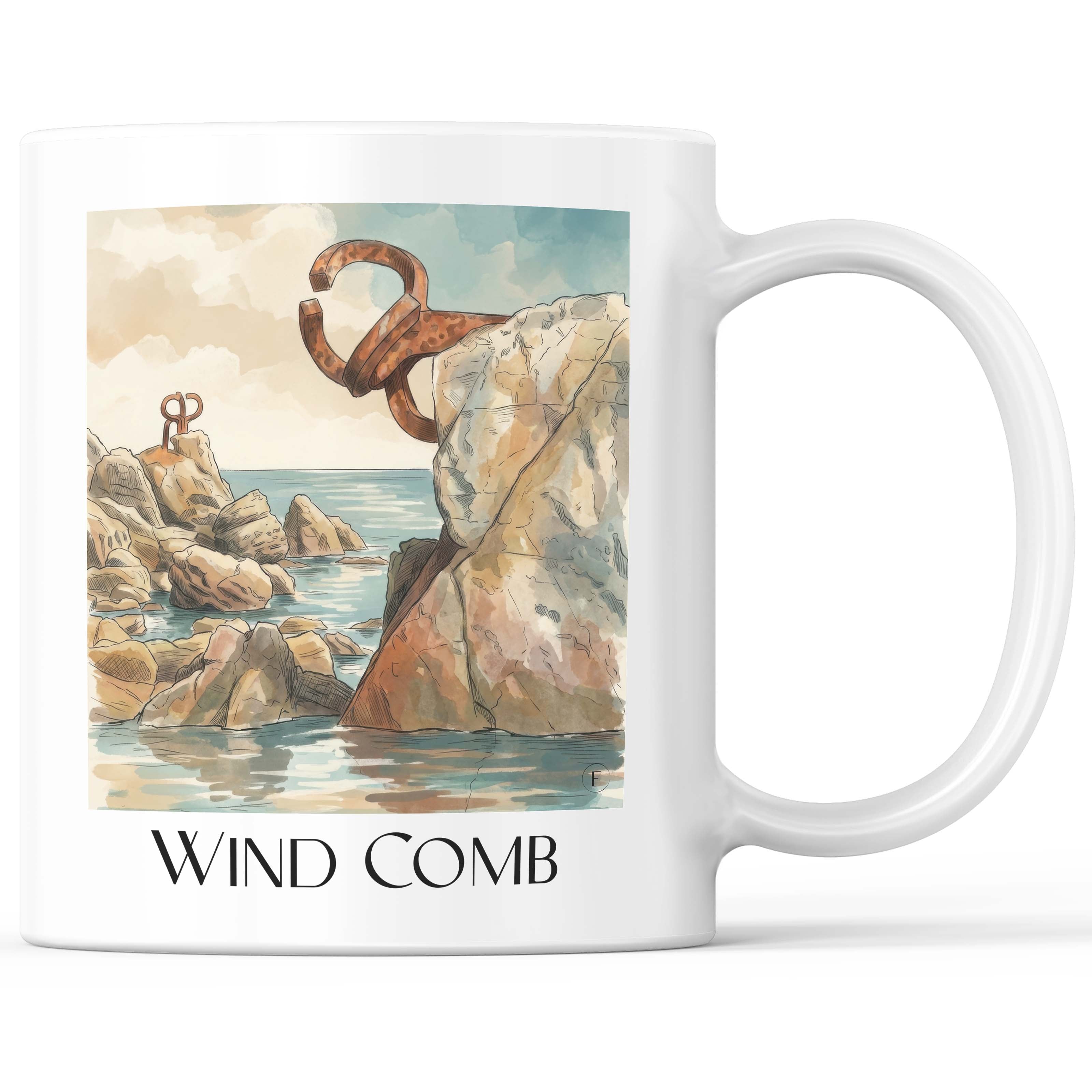 Peine del Viento Kaffeebecher - San Sebastián - Spanien Becher - Kaffeetasse im Aquarell Stil - favplace