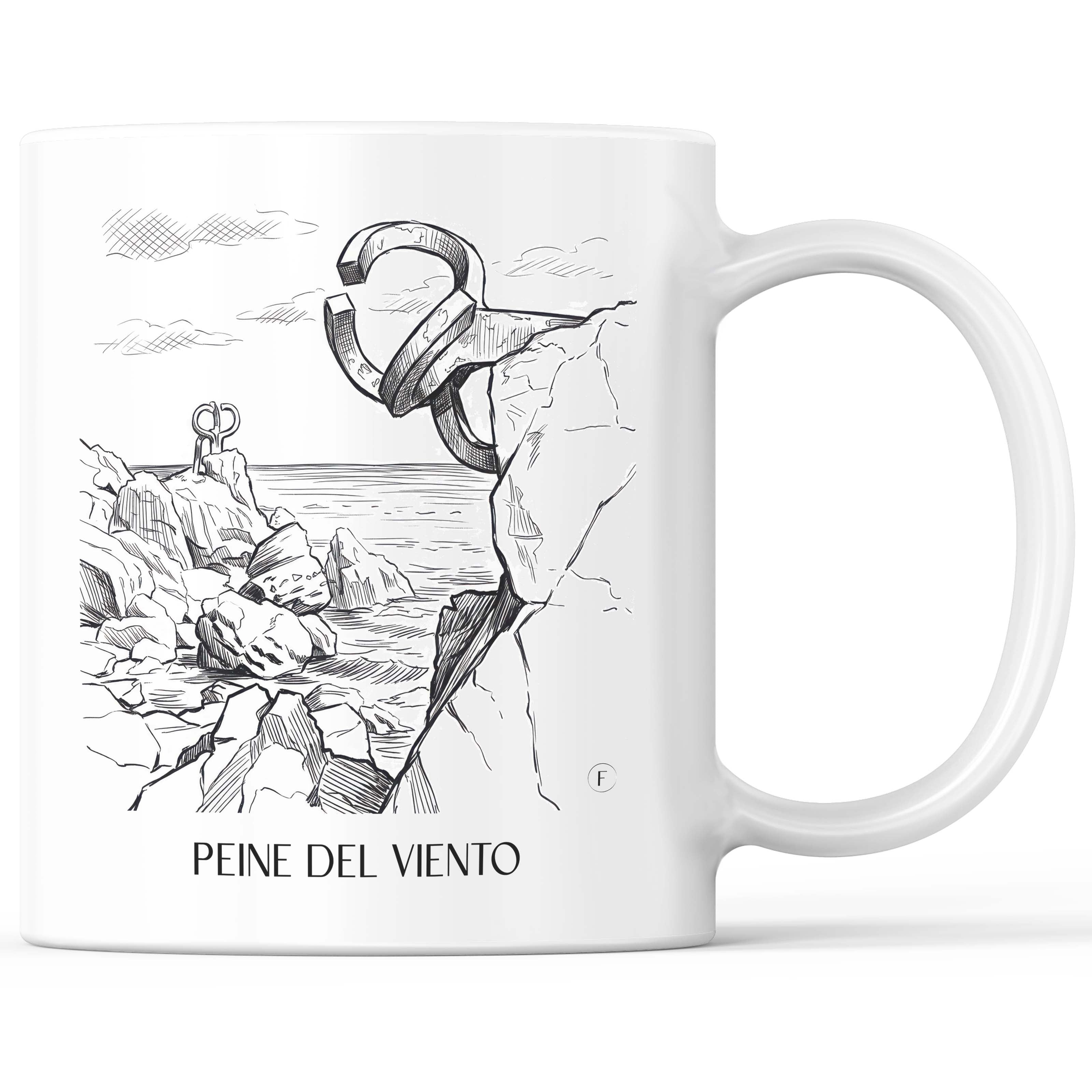 Peine del Viento Kaffeebecher - San Sebastián - Spanien Becher - Kaffeetasse im Skizze Stil - favplace