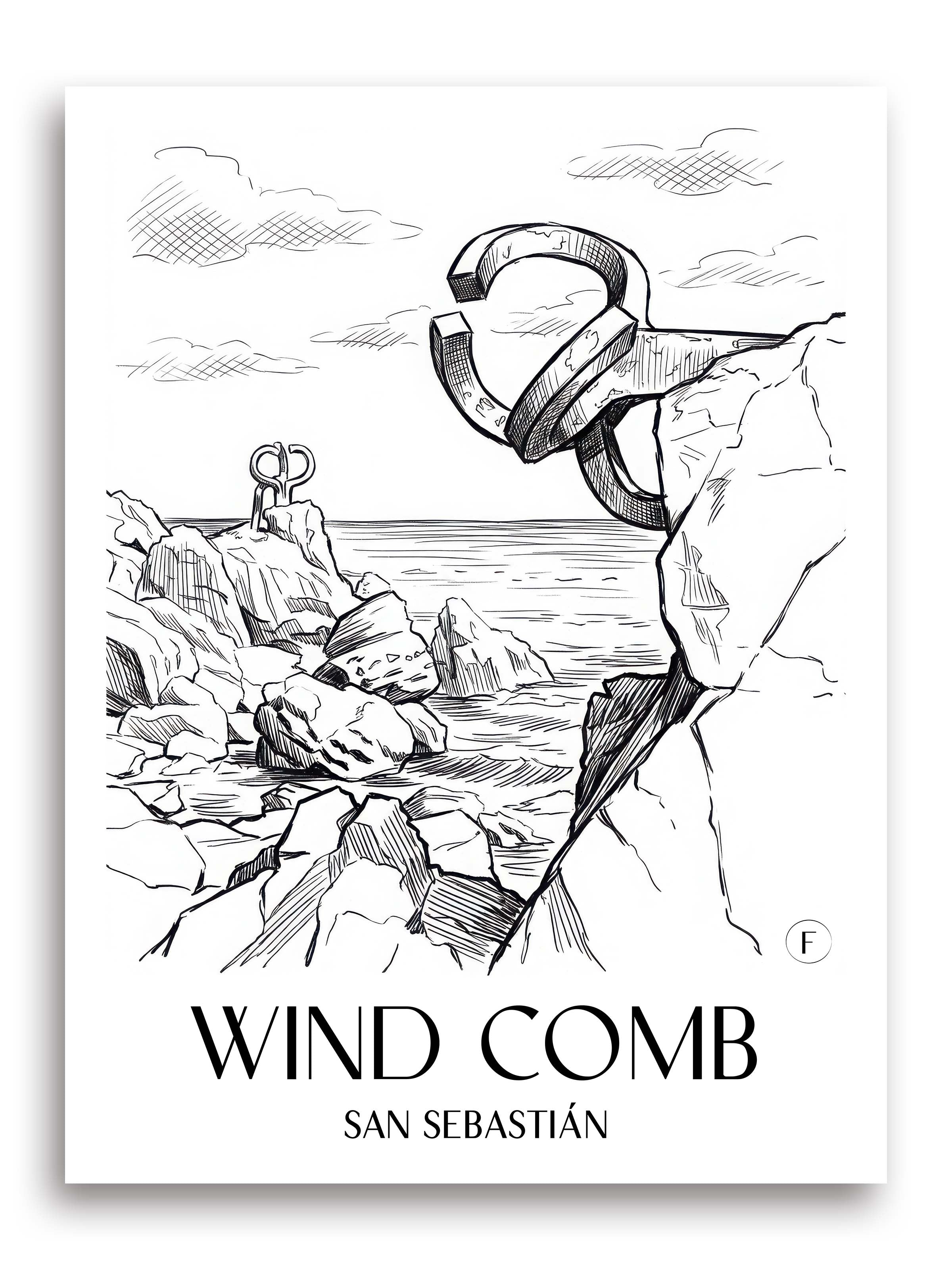 Peine del Viento Poster - San Sebastián - Spanien Kunstdruck - Skizze von A4 bis A1 - favplace