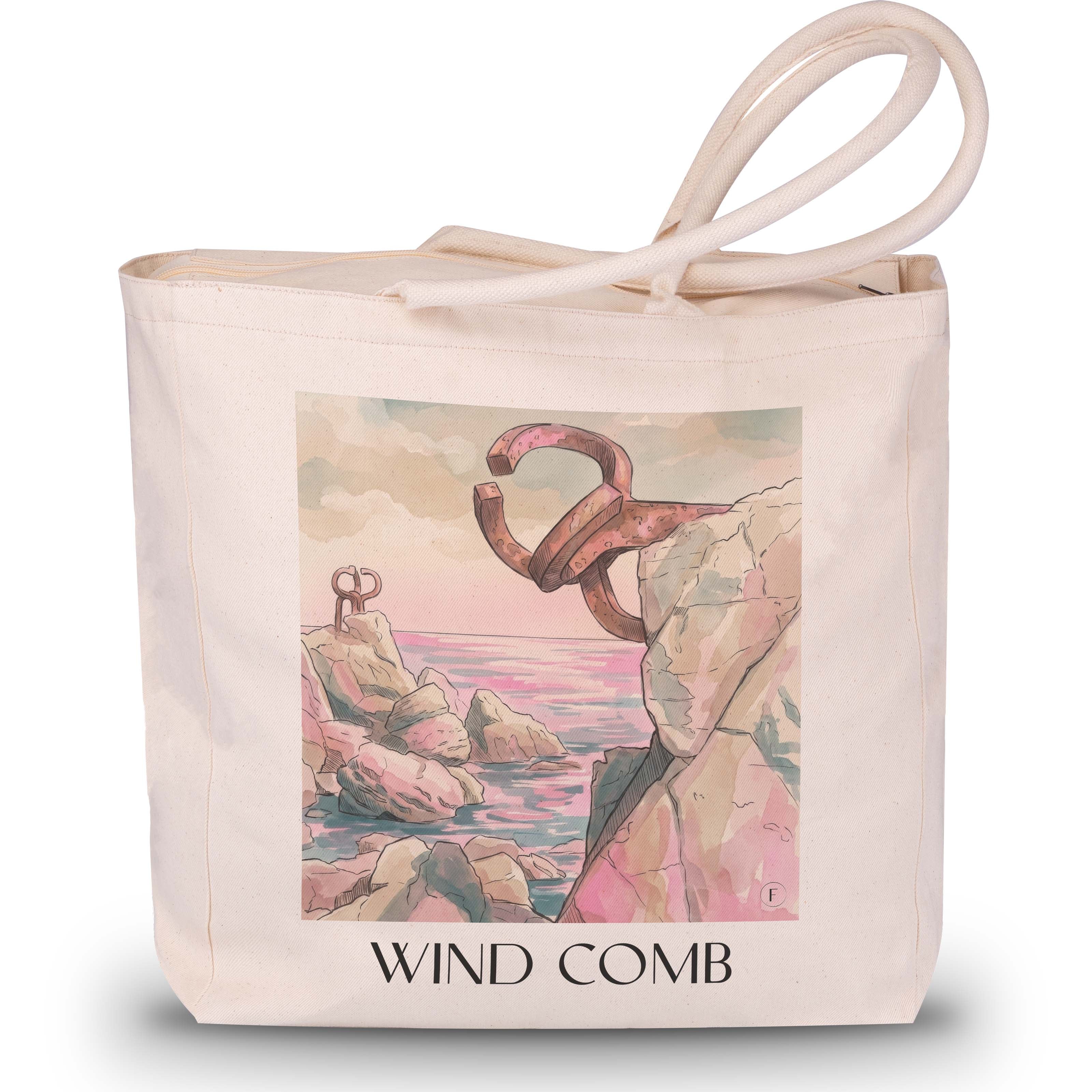 Peine del Viento Shopping Tasche - San Sebastián - Spanien Tote Bag - Einkaufstasche im Aquarell Pink Stil - favplace