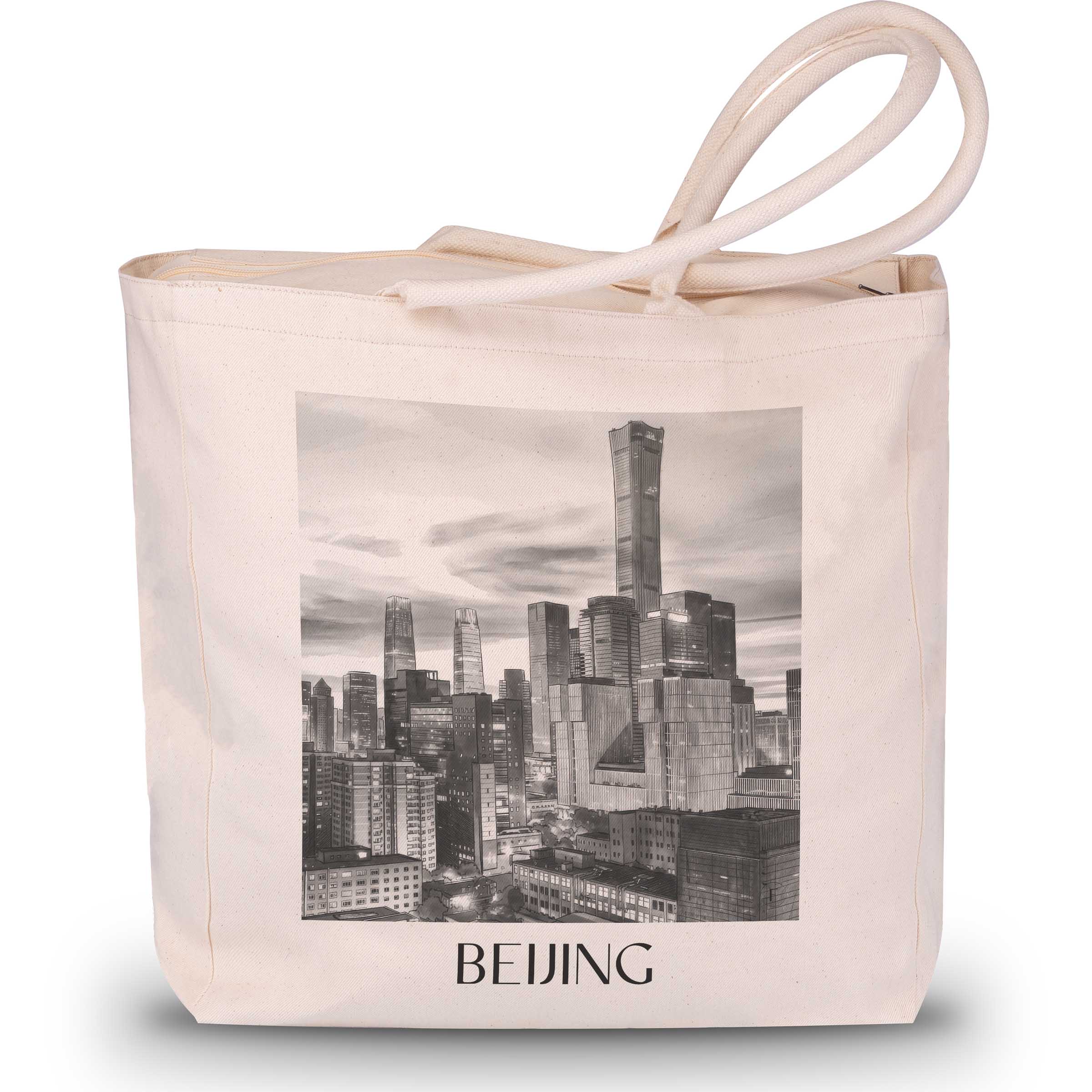 Peking - China Tote Bag - Einkaufstasche im Aquarell Schwarz-Weiß Stil - favplace