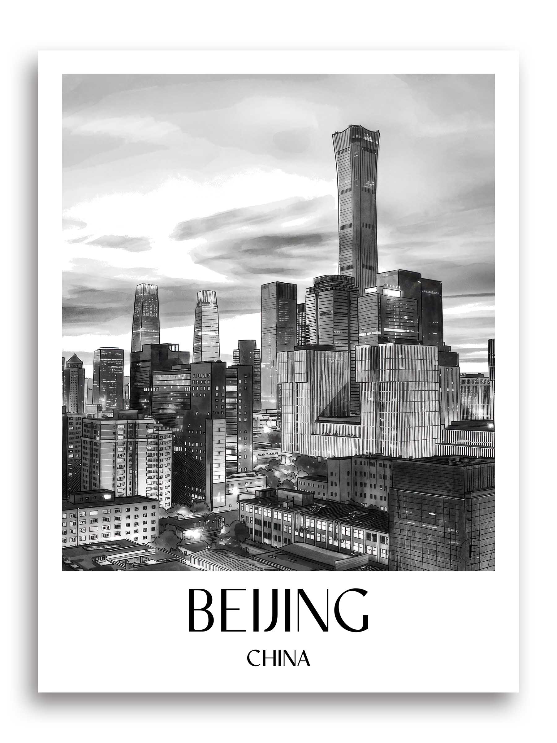 Peking Poster - - China Kunstdruck - Aquarell Schwarz-Weiß von A4 bis A1 - favplace