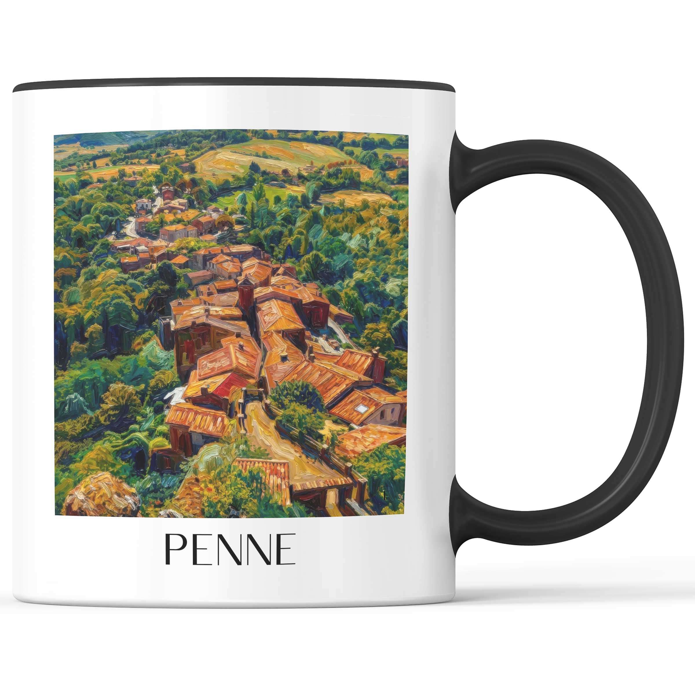 Penne Kaffeebecher - Vallée de l'Aveyron - Frankreich Becher - Kaffeetasse im Ölgemälde Stil - favplace