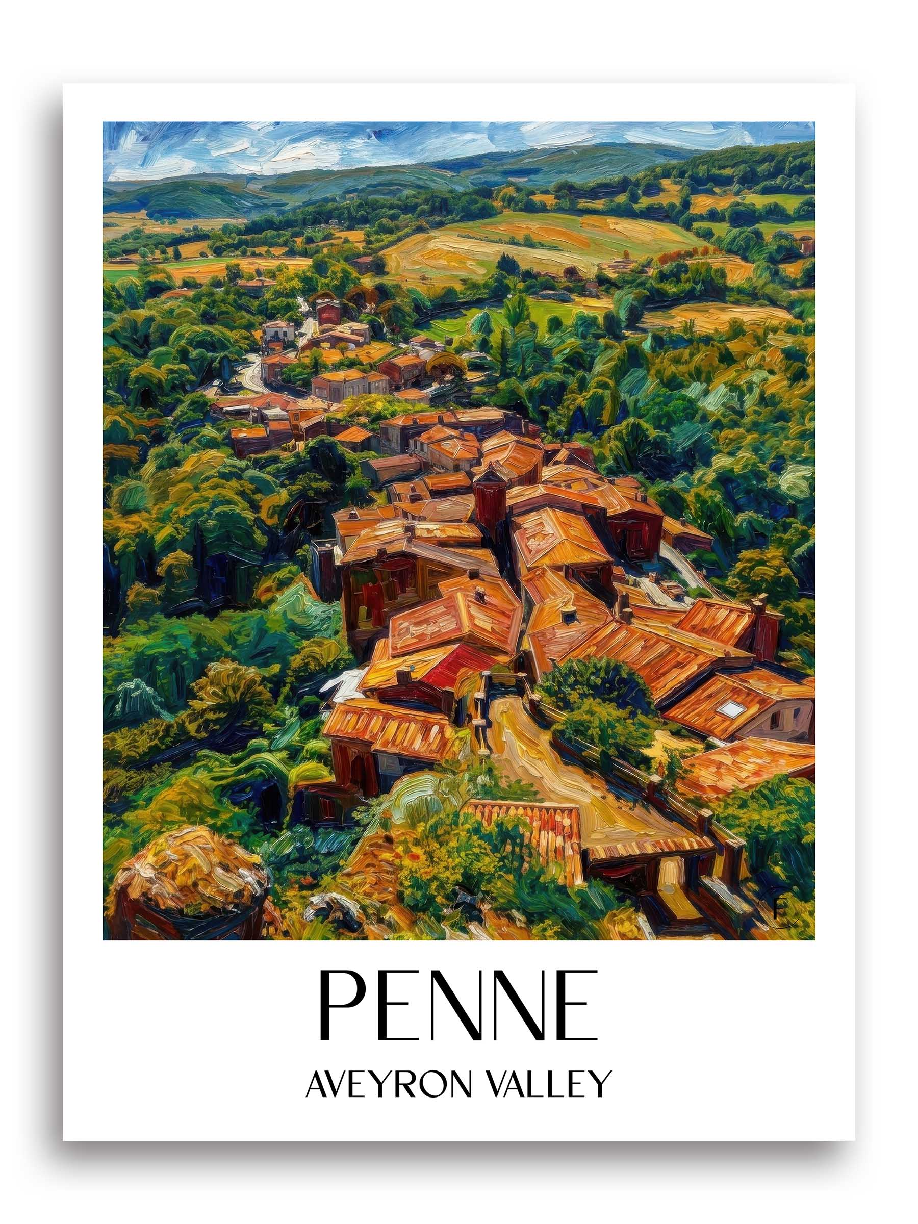 Penne Poster - Vallée de l'Aveyron - Frankreich Kunstdruck - Ölgemälde von A4 bis A1 - favplace