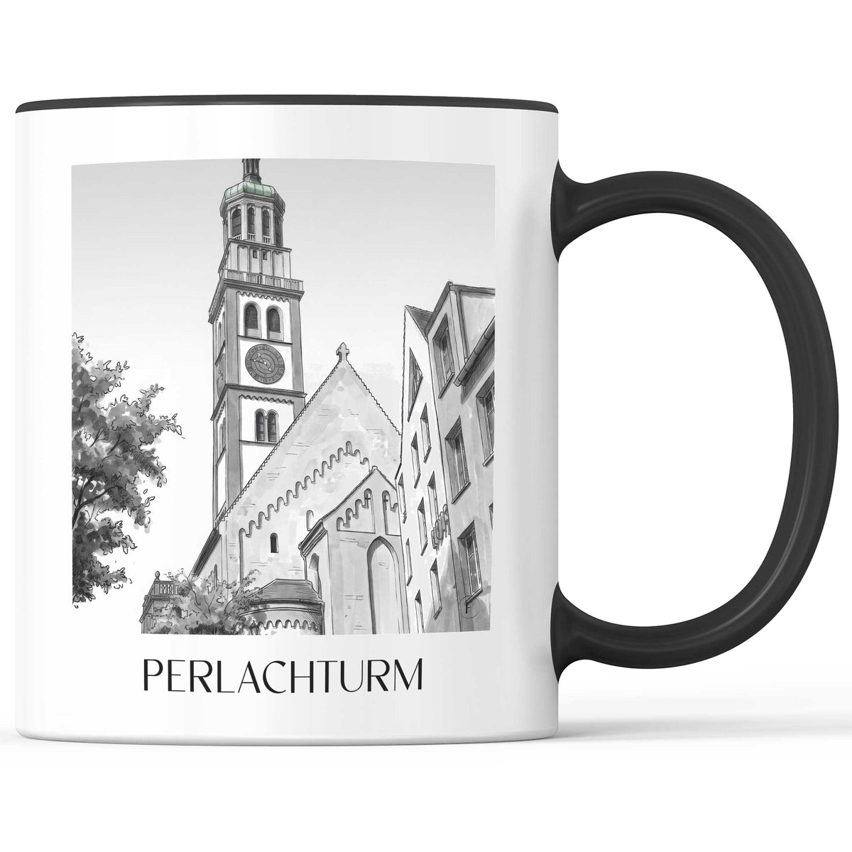 perlachturm-augsburg-deutschland-kaffeebecher-aquarell-schwarz-weiss