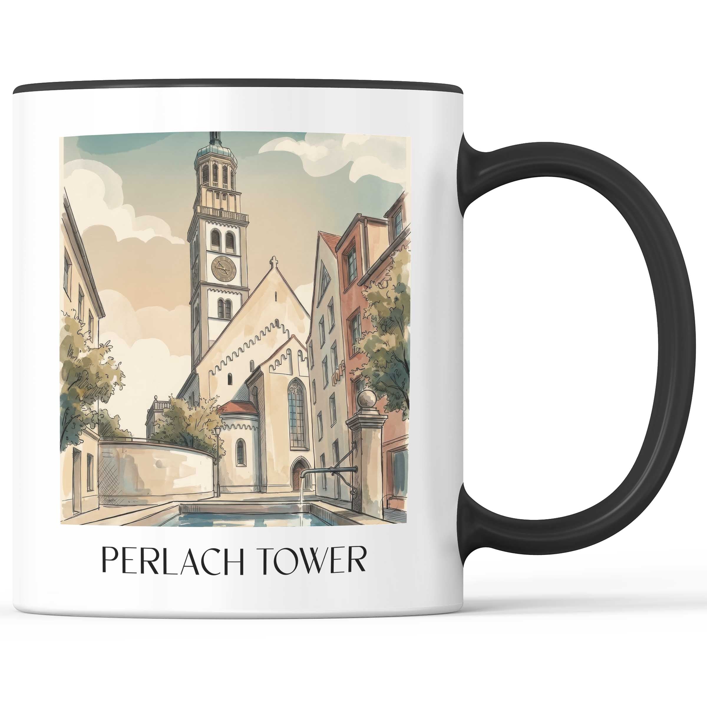 Perlachturm Kaffeebecher - Augsburg - Deutschland Becher - Kaffeetasse im Aquarell Stil - favplace