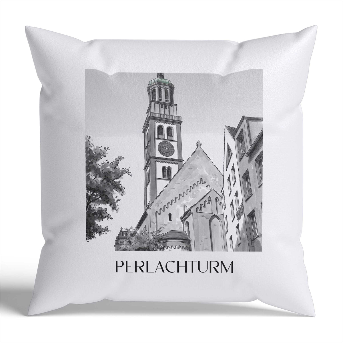 perlachturm-augsburg-deutschland-kissenbezug-aquarell-schwarz-weiss