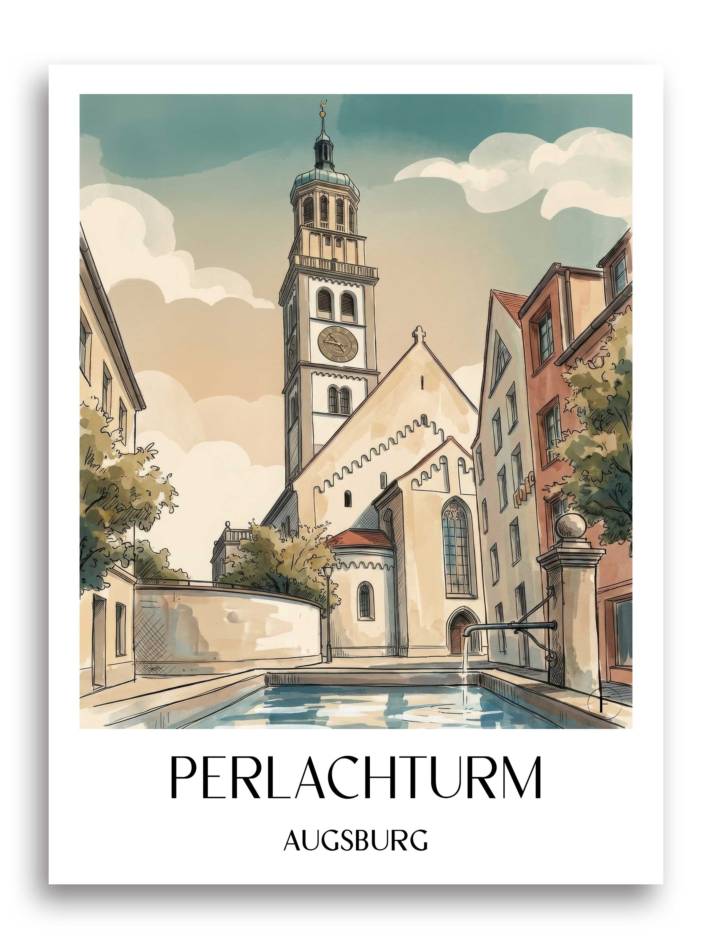 perlachturm-augsburg-deutschland-poster-aquarell