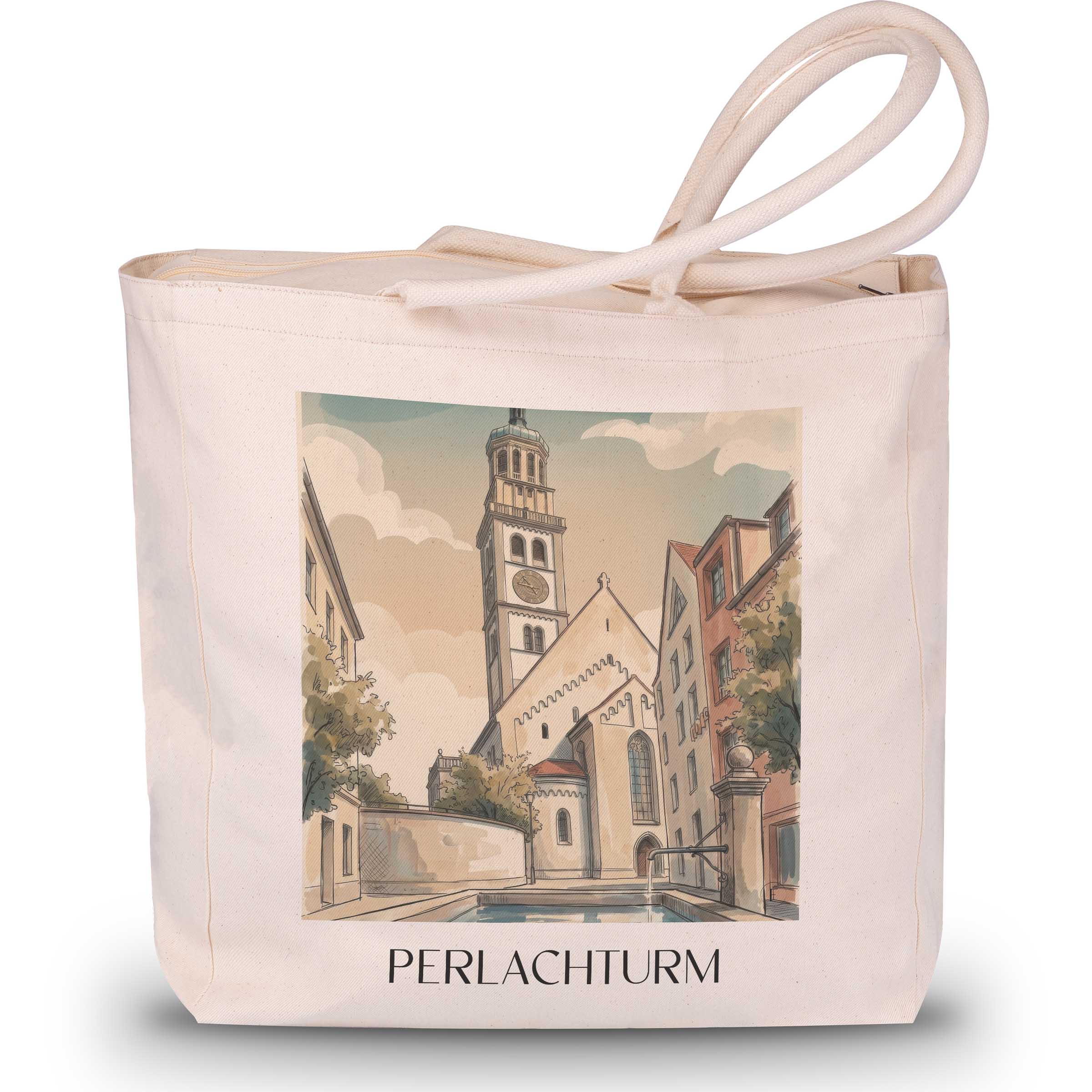 perlachturm-augsburg-deutschland-einkaufstasche-aquarell