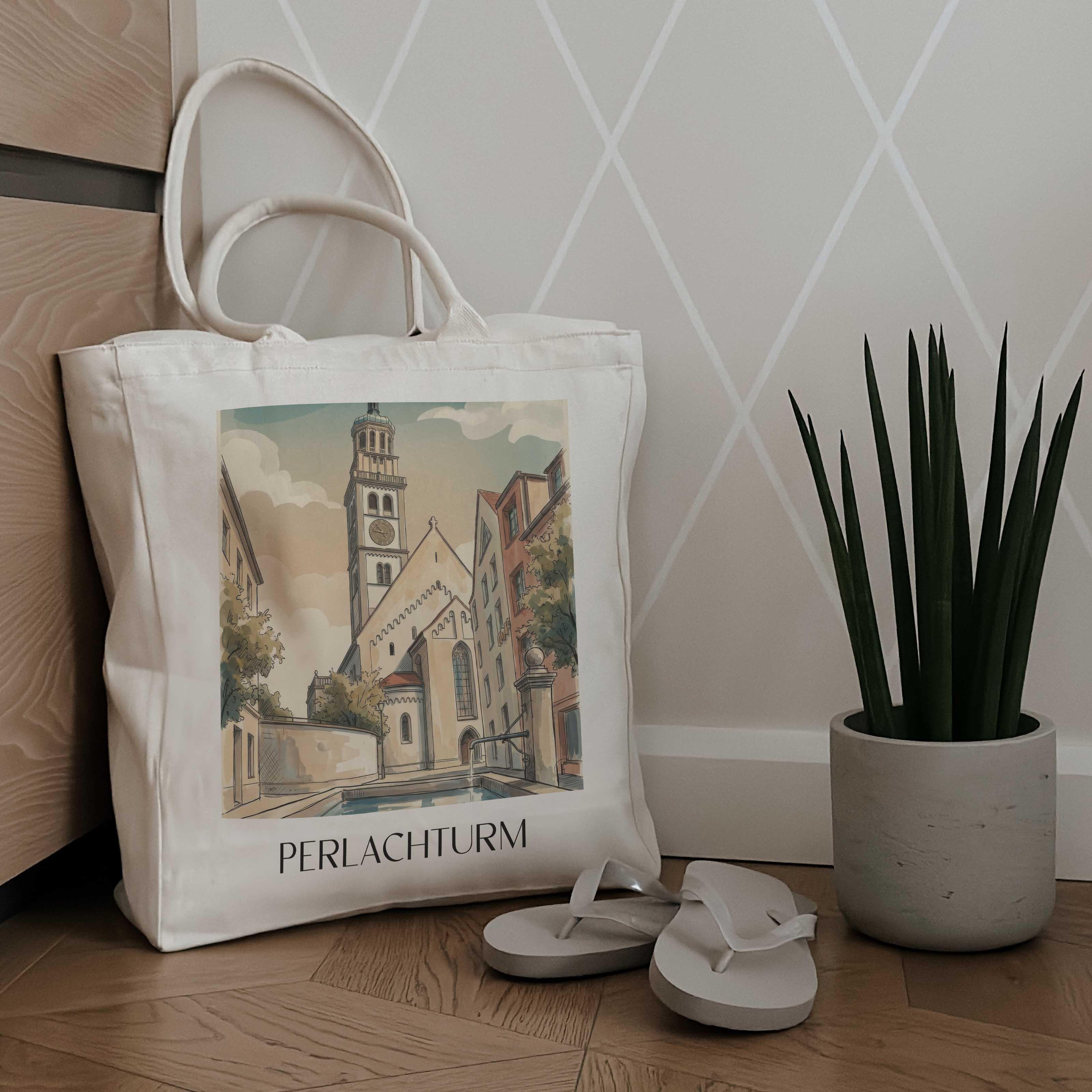 perlachturm-augsburg-deutschland-einkaufstasche-aquarell