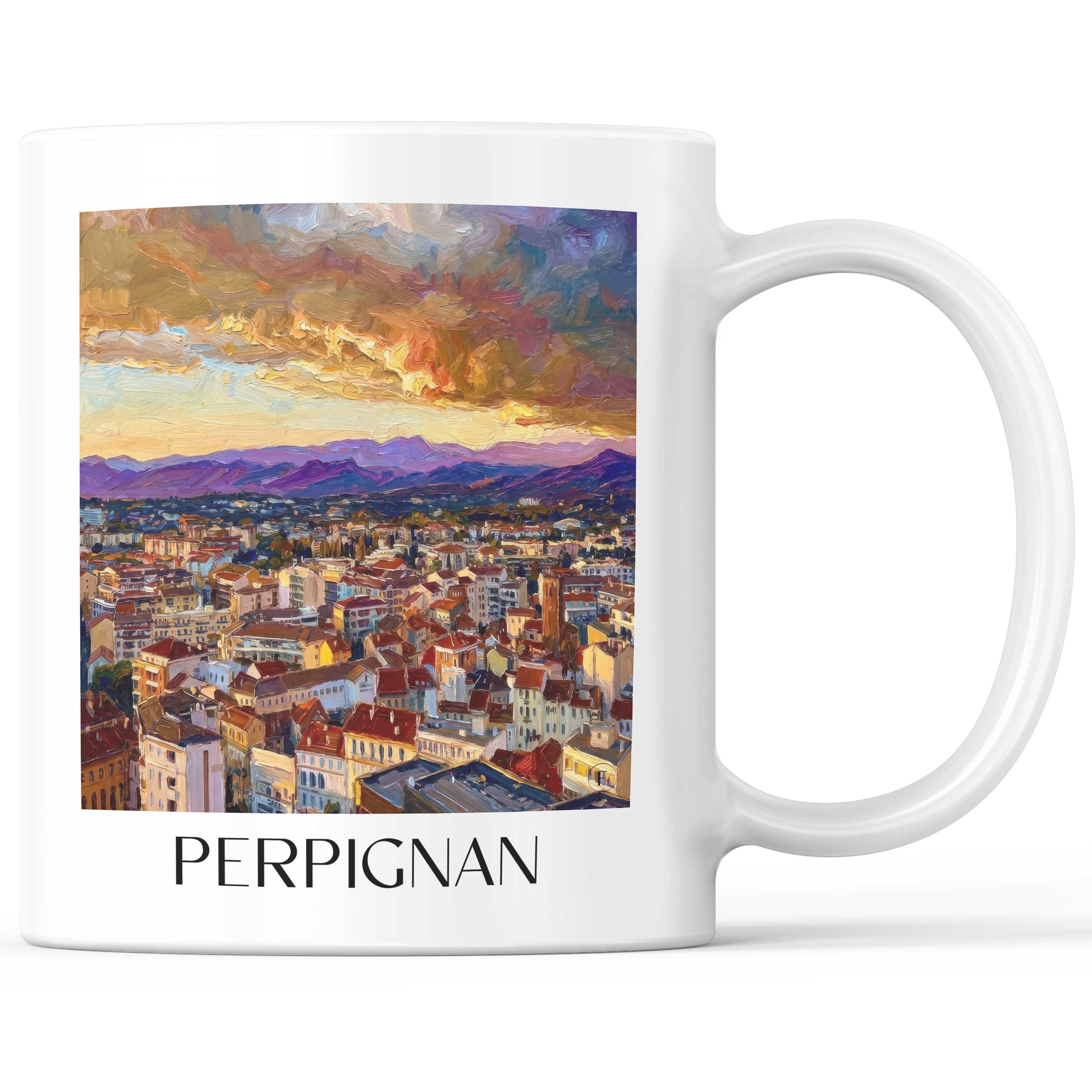 Perpignan Kaffeebecher - Okzitanien - Frankreich Becher - Kaffeetasse im Ölgemälde Stil - favplace