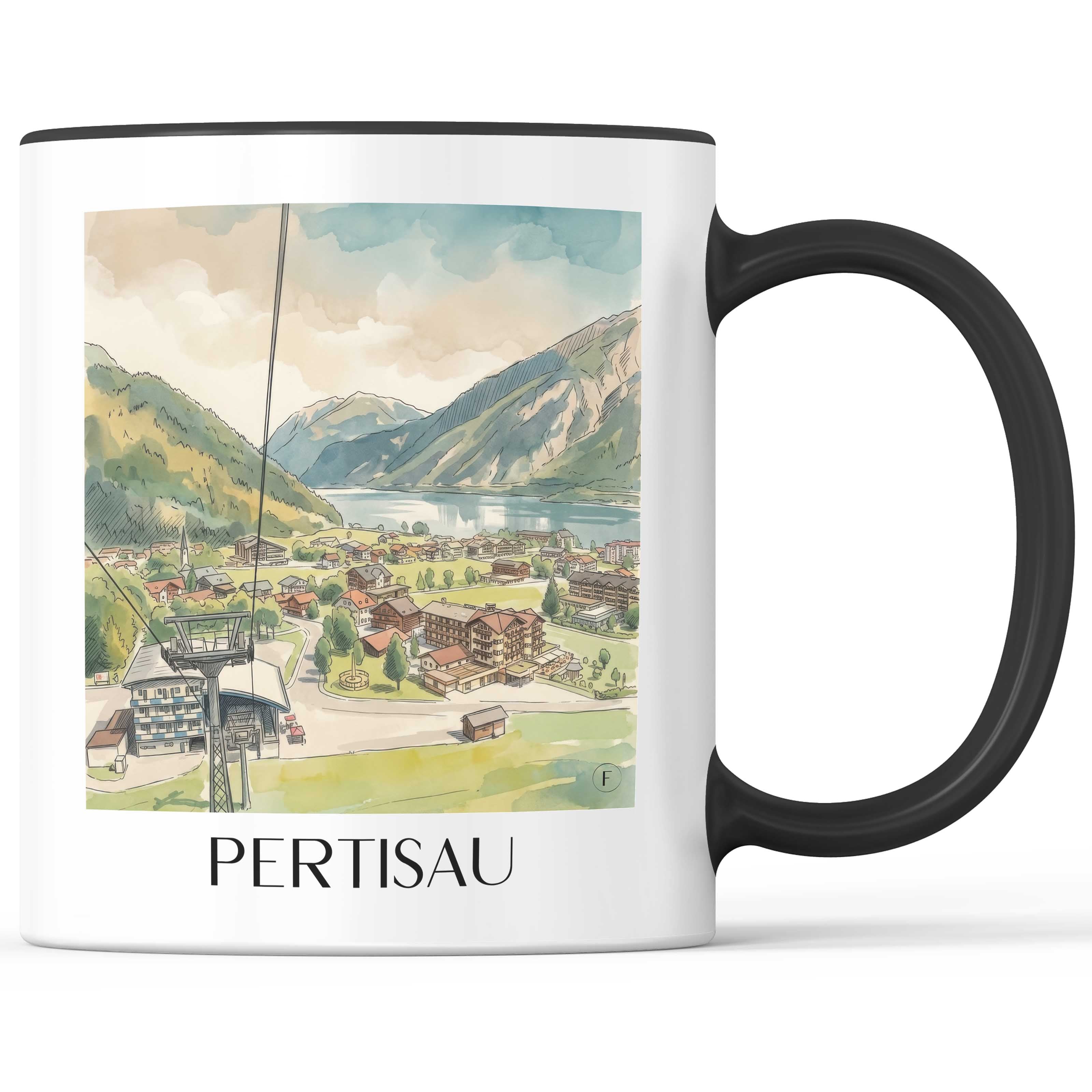 Pertisau am Ufer Kaffeebecher - Achensee - Österreich Becher - Kaffeetasse im Aquarell Stil - favplace