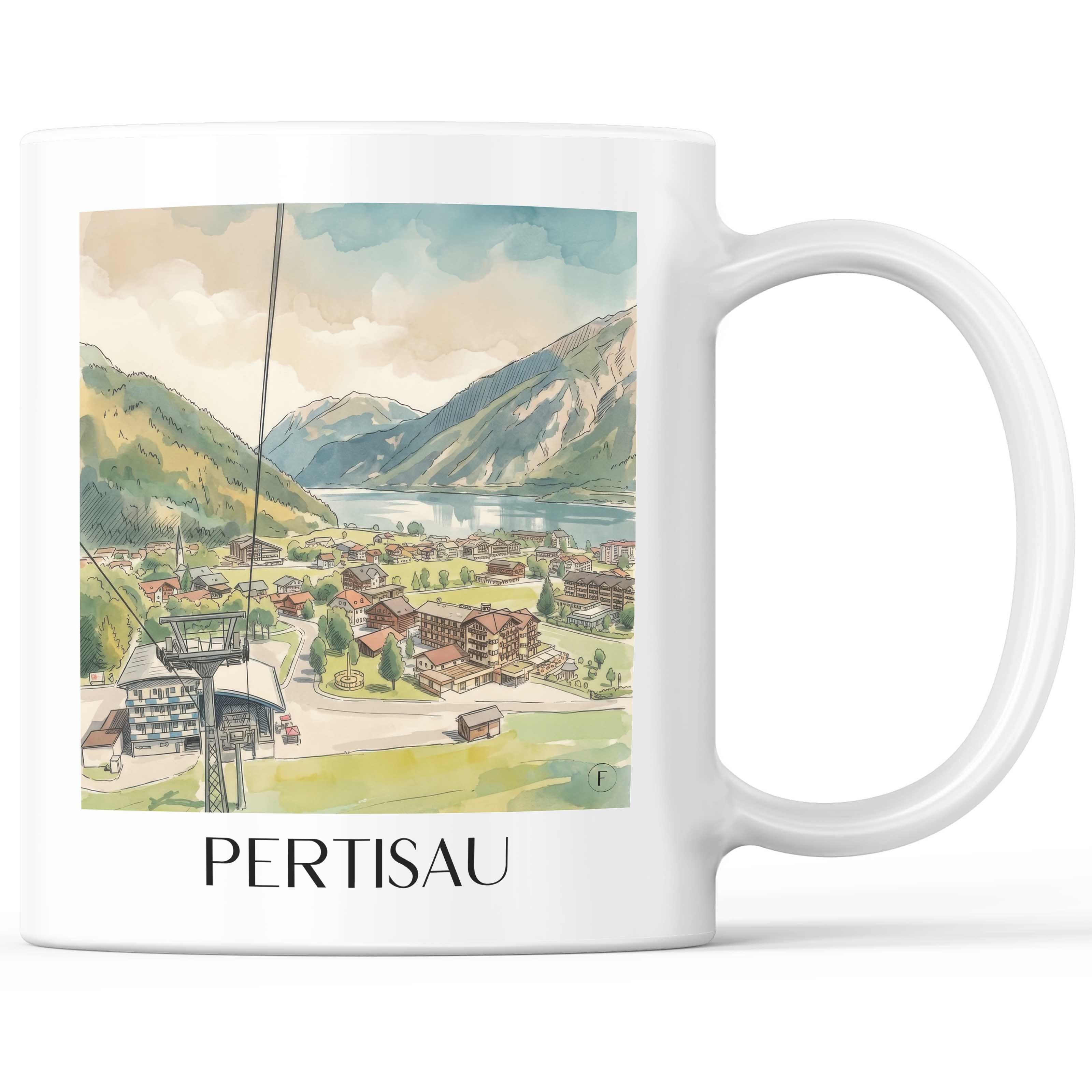 Pertisau am Ufer Kaffeebecher - Achensee - Österreich Becher - Kaffeetasse im Aquarell Stil - favplace