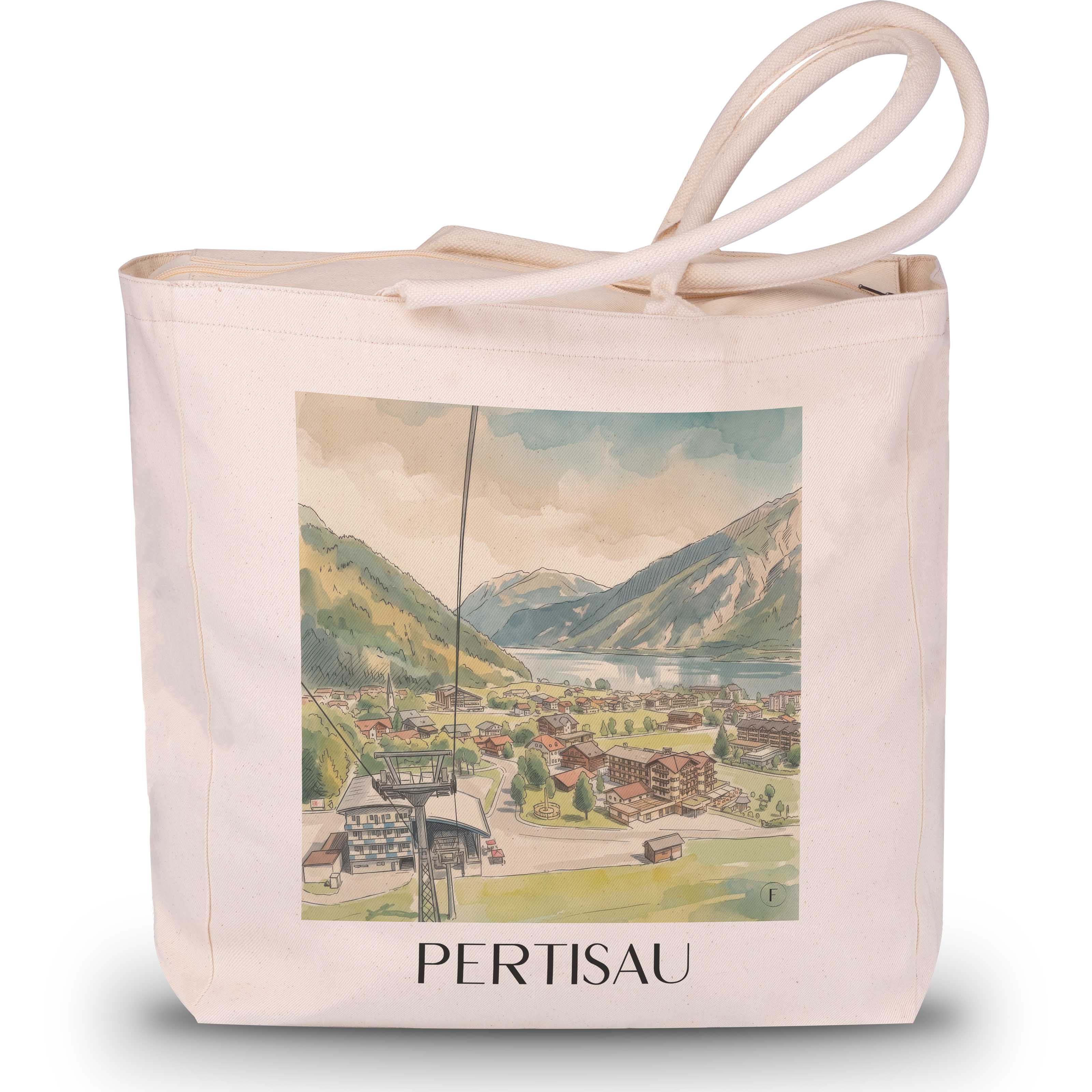 Pertisau am Ufer Shopping Tasche - Achensee - Österreich Tote Bag - Einkaufstasche im Aquarell Stil - favplace