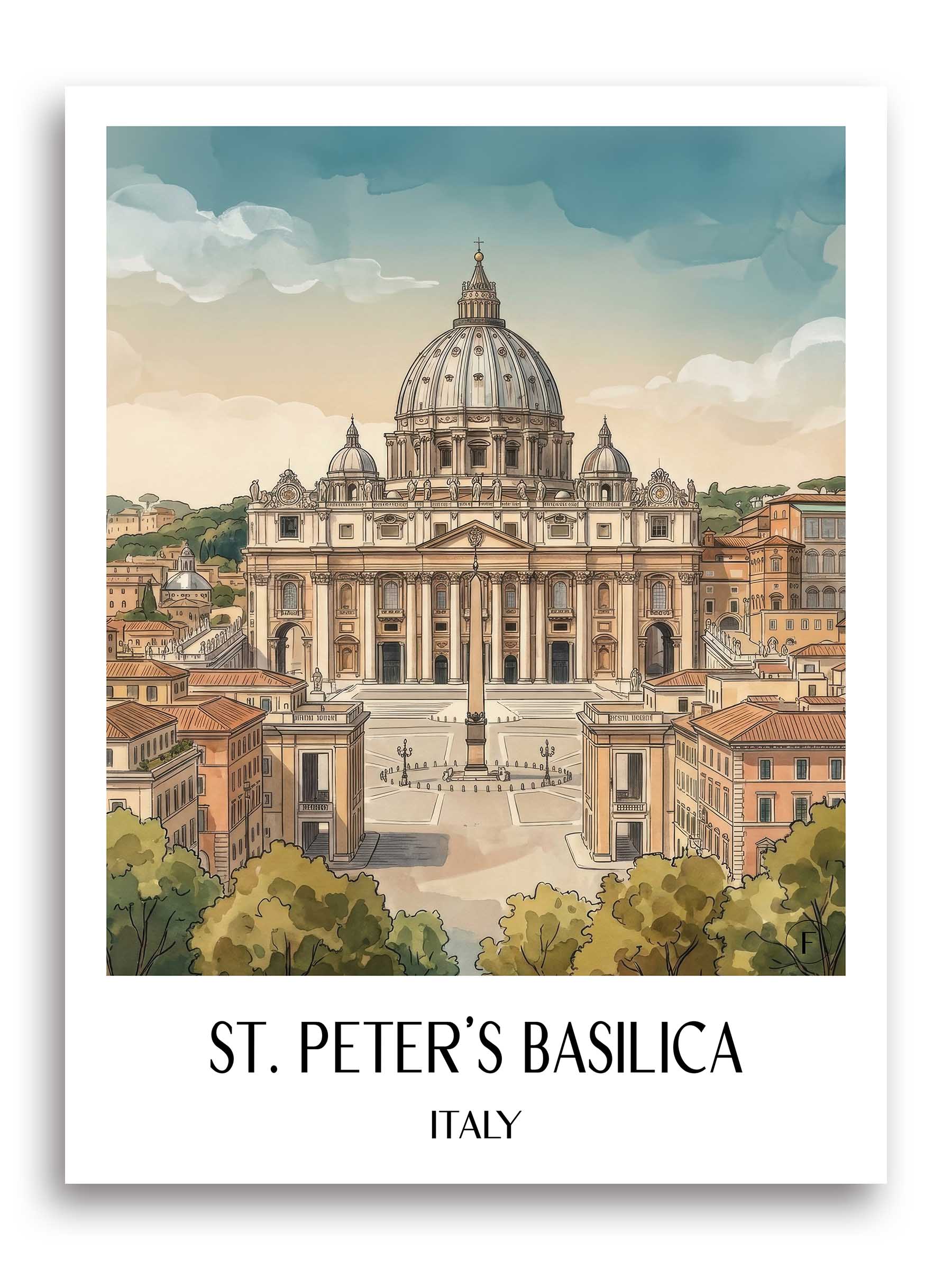 Petersdom Poster - Vatikanstadt - Italien Kunstdruck - Aquarell von A4 bis A1 - favplace