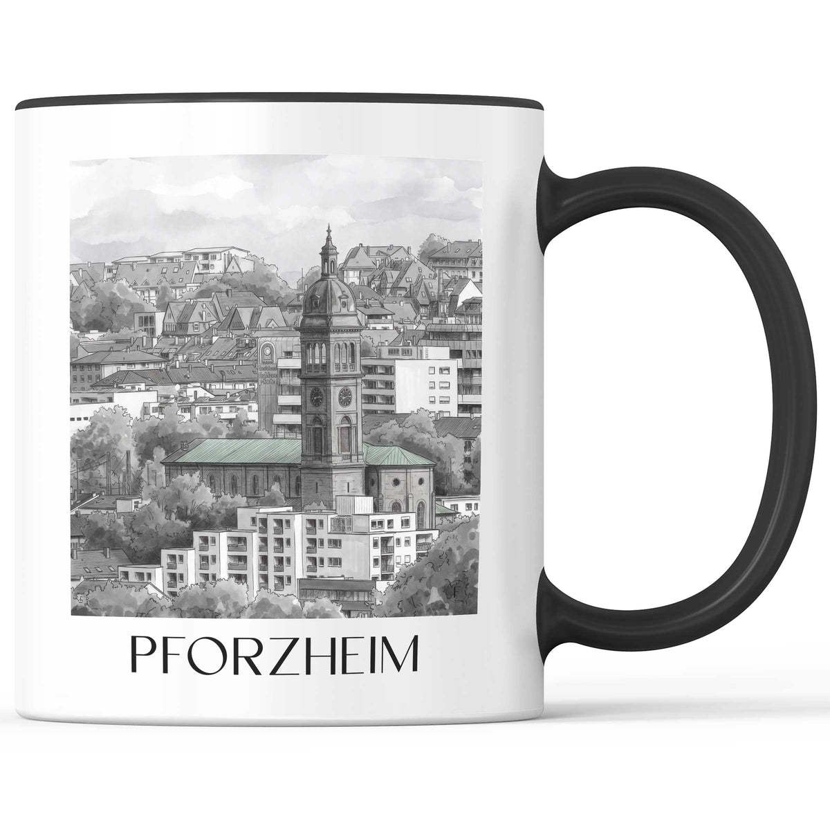 Pforzheim Kaffeebecher - Baden-Württemberg - Deutschland Becher - Kaffeetasse im Aquarell Schwarz-Weiß Stil - favplace