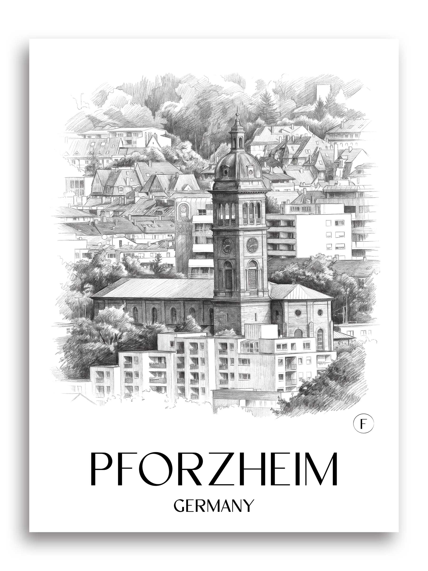 Pforzheim Poster - Baden-Württemberg - Deutschland Kunstdruck - Zeichnung von A4 bis A1