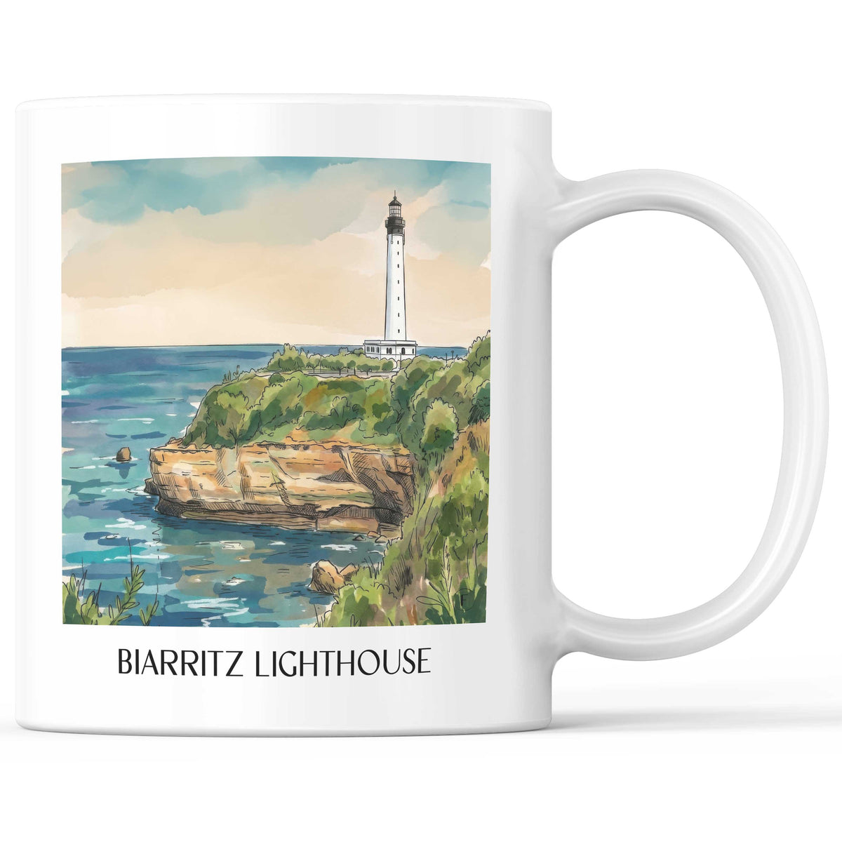 Phare de Biarritz Kaffeebecher - Pays Basque - Frankreich Becher - Kaffeetasse im Aquarell Stil - favplace
