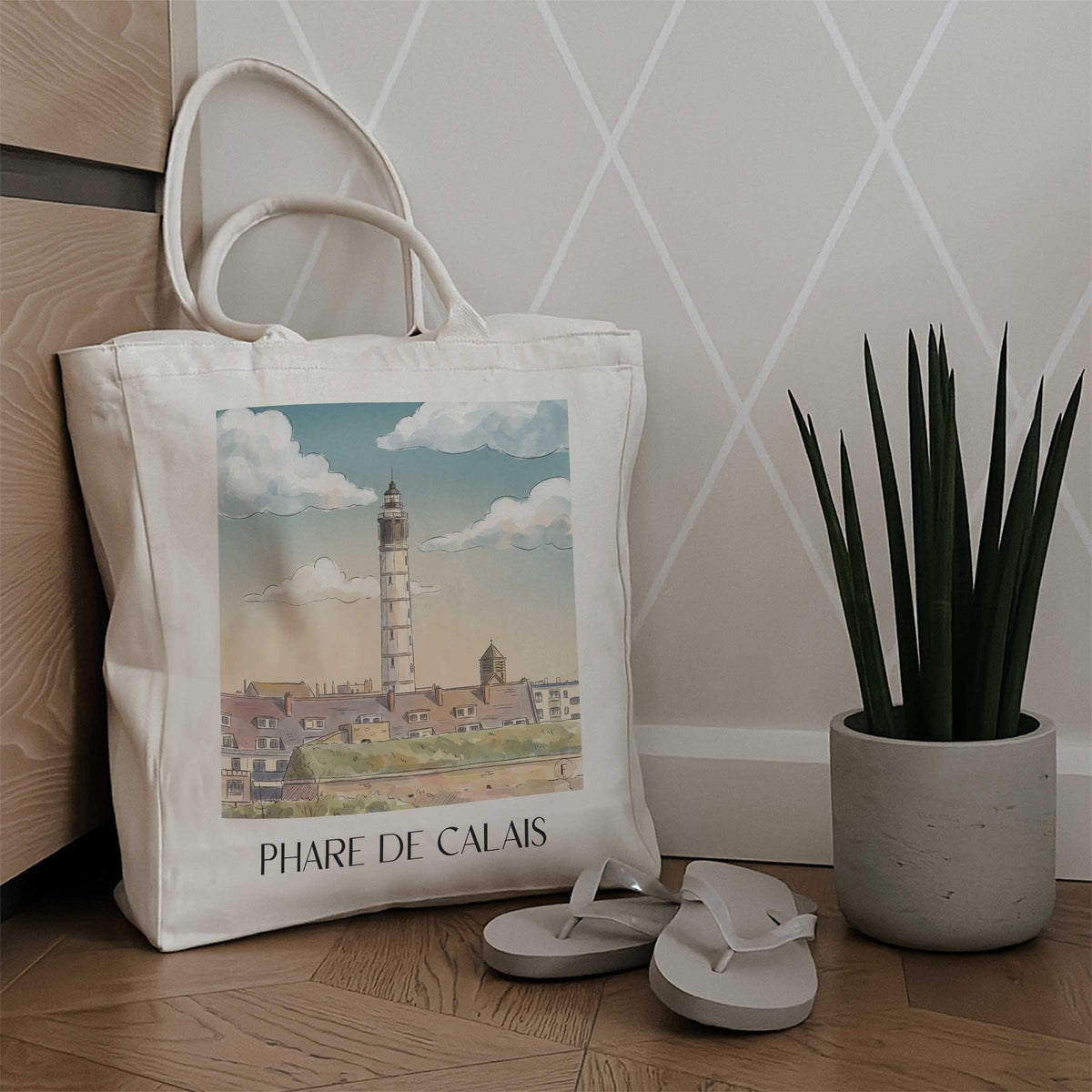 phare-de-calais-côte-d'opale-frankreich-einkaufstasche-aquarell