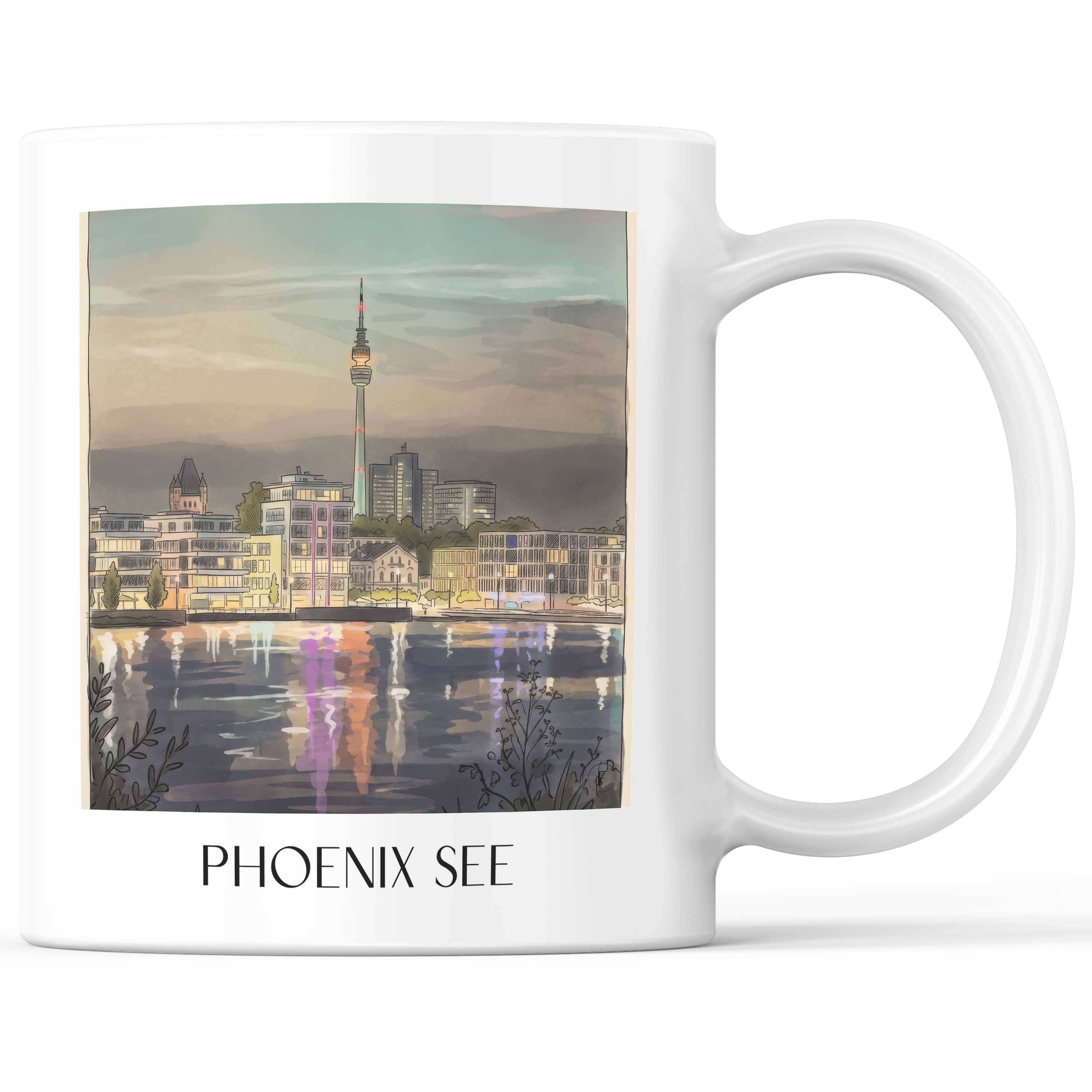 Phoenix See Kaffeebecher - Dortmund - Deutschland Becher - Kaffeetasse im Aquarell Stil - favplace