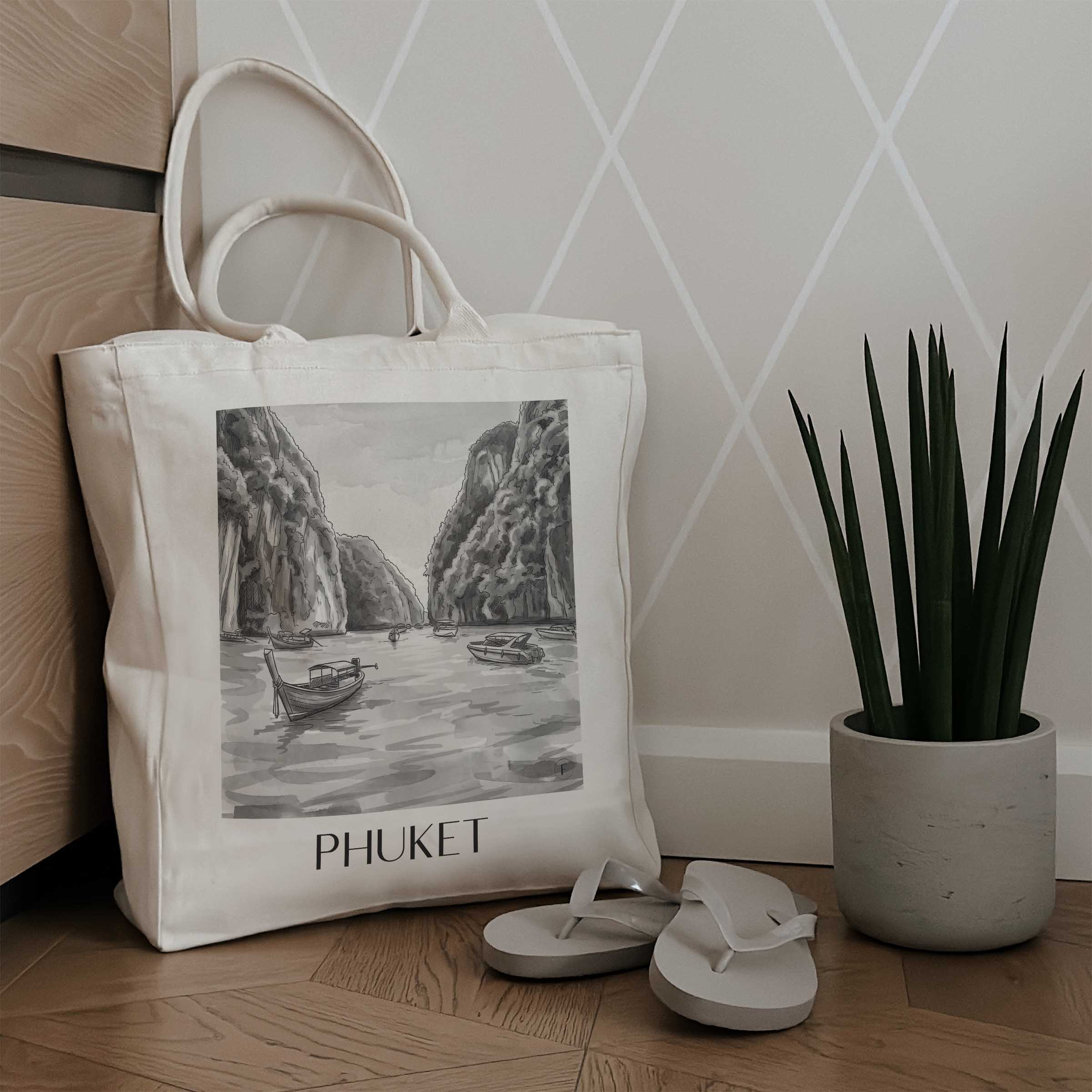 phuket-thailand-einkaufstasche-aquarell-schwarz-weiss