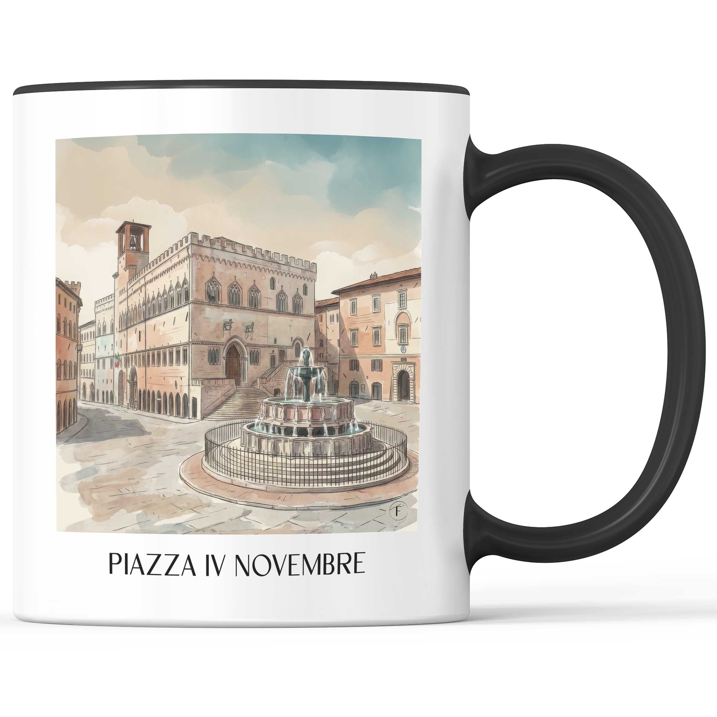Piazza IV Novembre Kaffeebecher - Perugia - Italien Becher - Kaffeetasse im Aquarell Stil - favplace