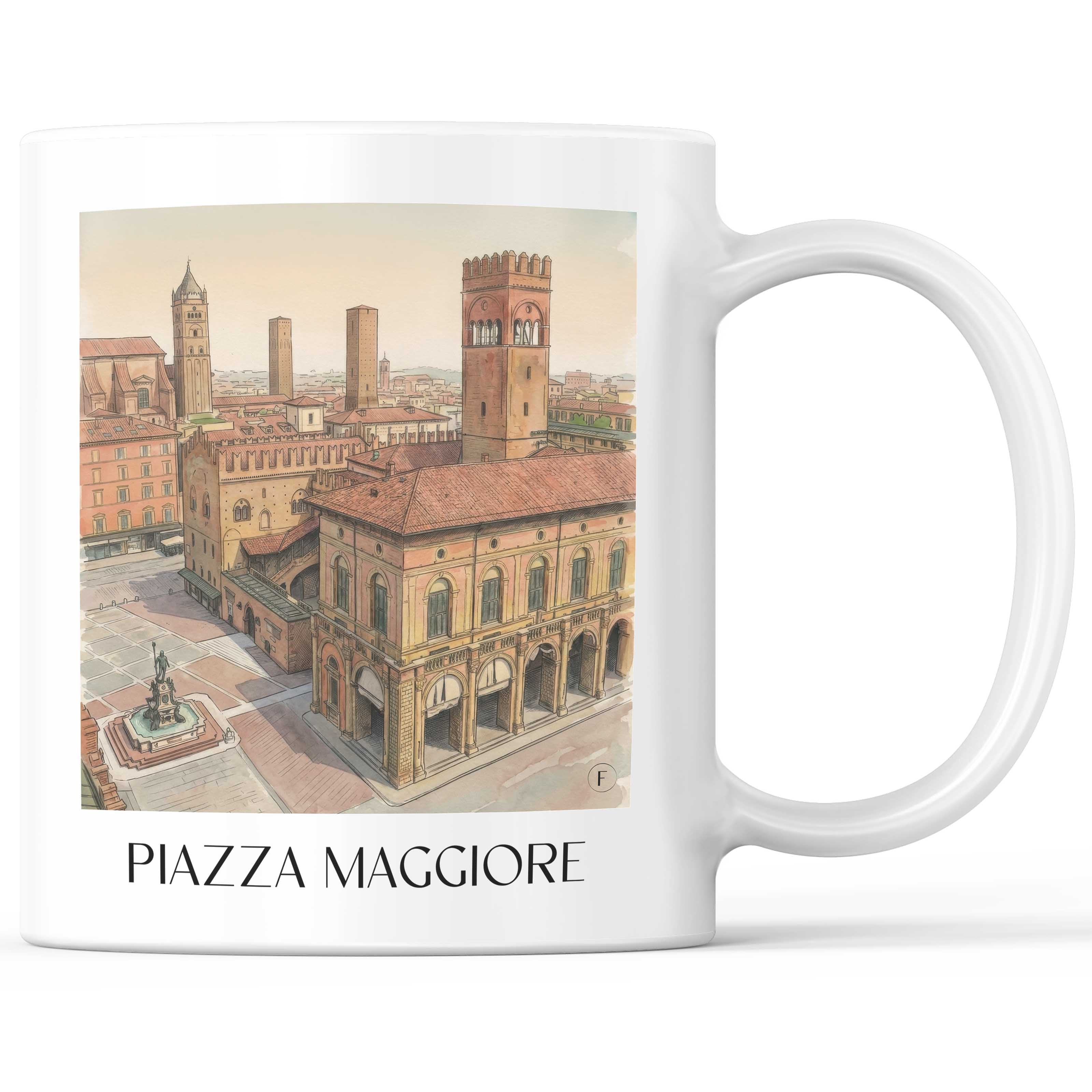 Piazza Maggiore Kaffeebecher - Bologna - Italien Becher - Kaffeetasse im Aquarell Stil - favplace