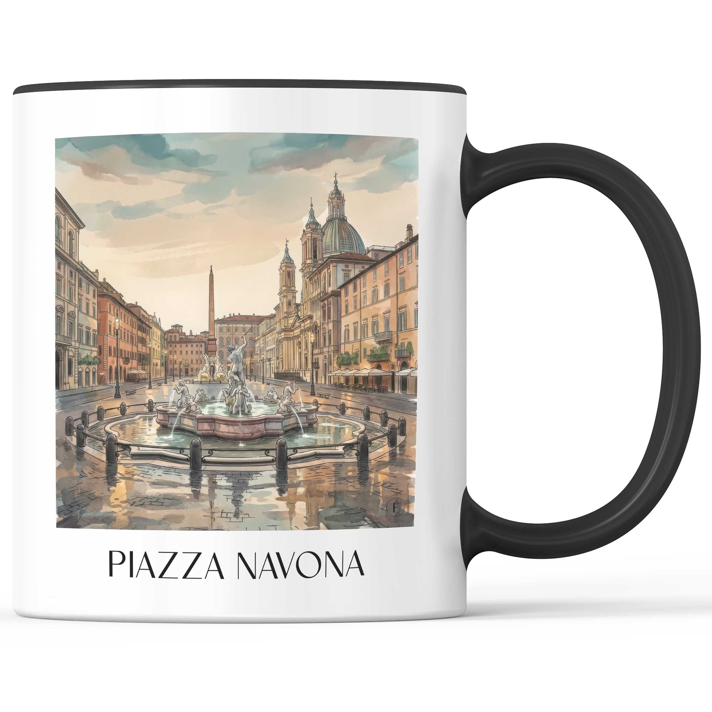 Piazza Navona Kaffeebecher - Rom - Italien Becher - Kaffeetasse im Aquarell Stil - favplace