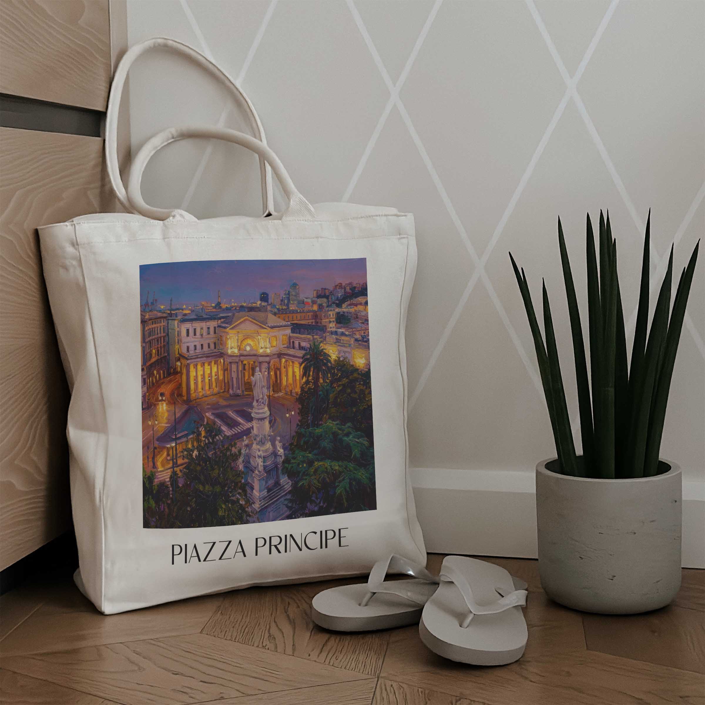 piazza-principe-genua-italien-einkaufstasche-oil-painting-oelgemaelde