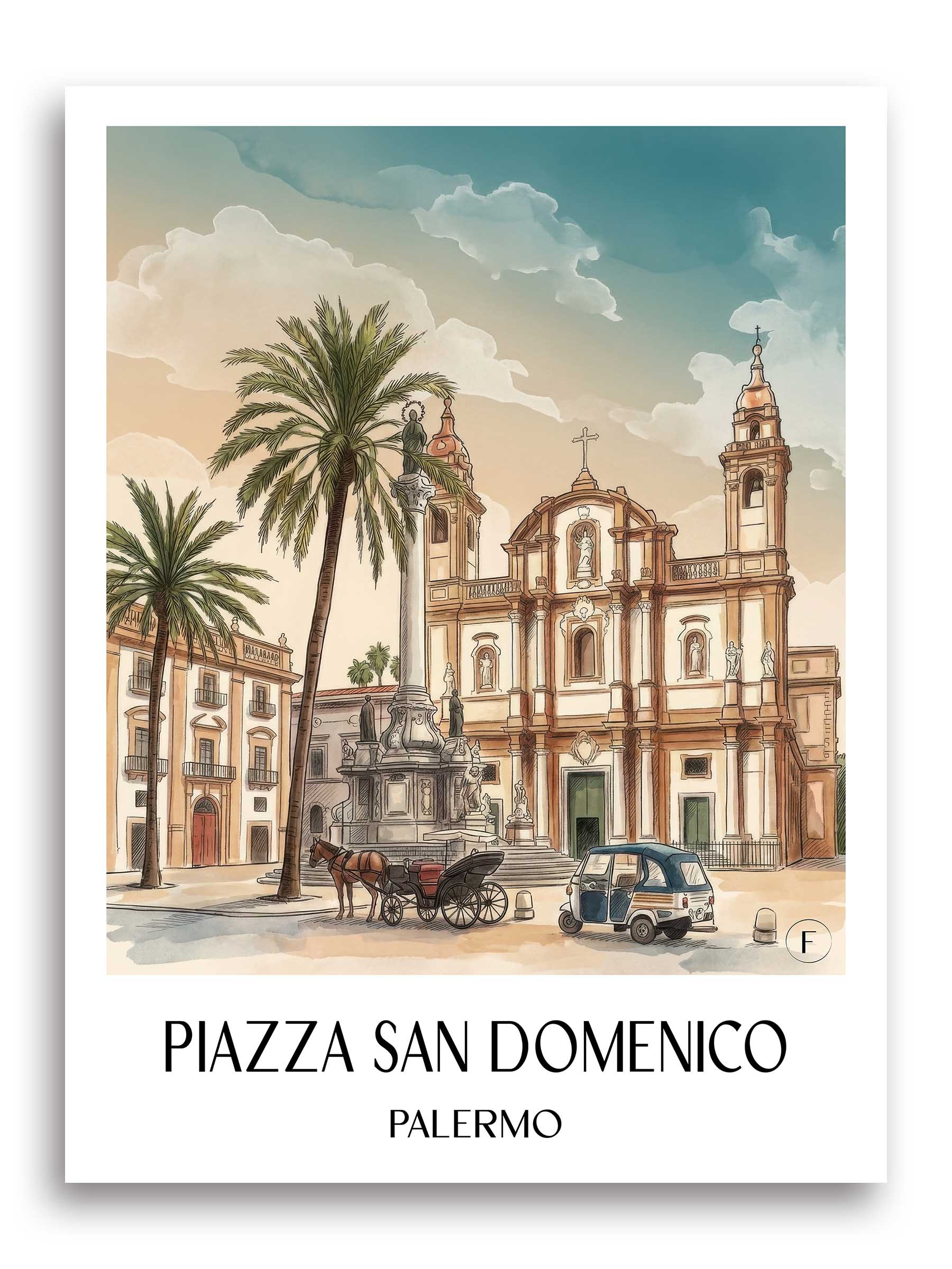 Piazza San Domenico Poster - Palermo - Italien Kunstdruck - Aquarell von A4 bis A1 - favplace