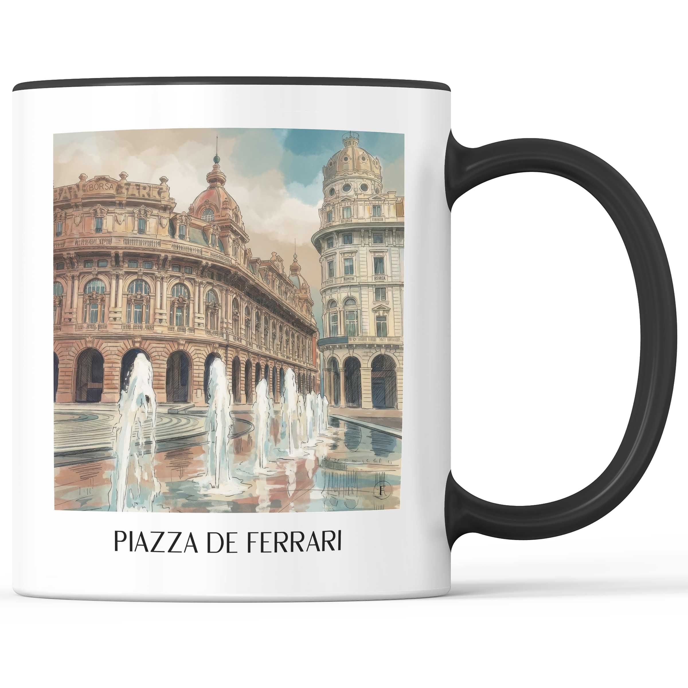 Piazza de Ferrari Kaffeebecher - Genua - Italien Becher - Kaffeetasse im Aquarell Stil - favplace