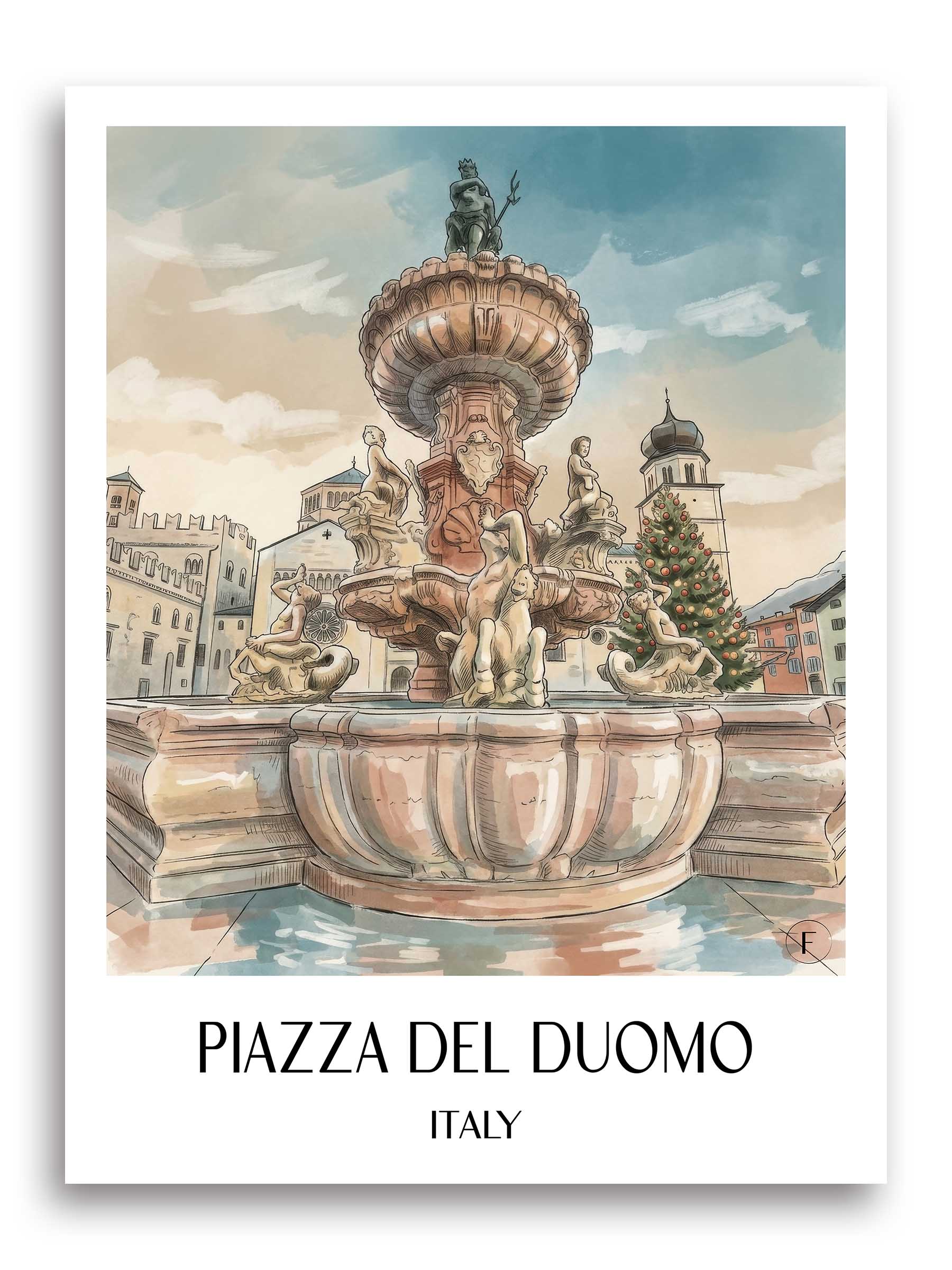 Piazza del Duomo Poster - Trient - Italien Kunstdruck - Aquarell von A4 bis A1 - favplace