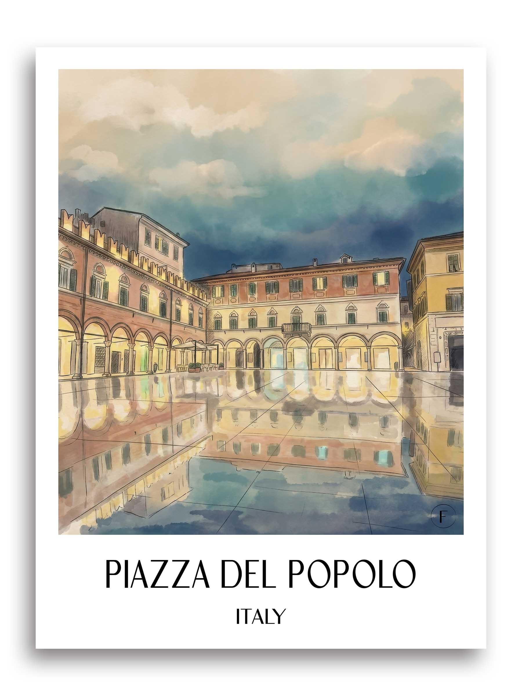Piazza del Popolo Poster - Ascoli Piceno - Italien Kunstdruck - Aquarell von A4 bis A1 - favplace