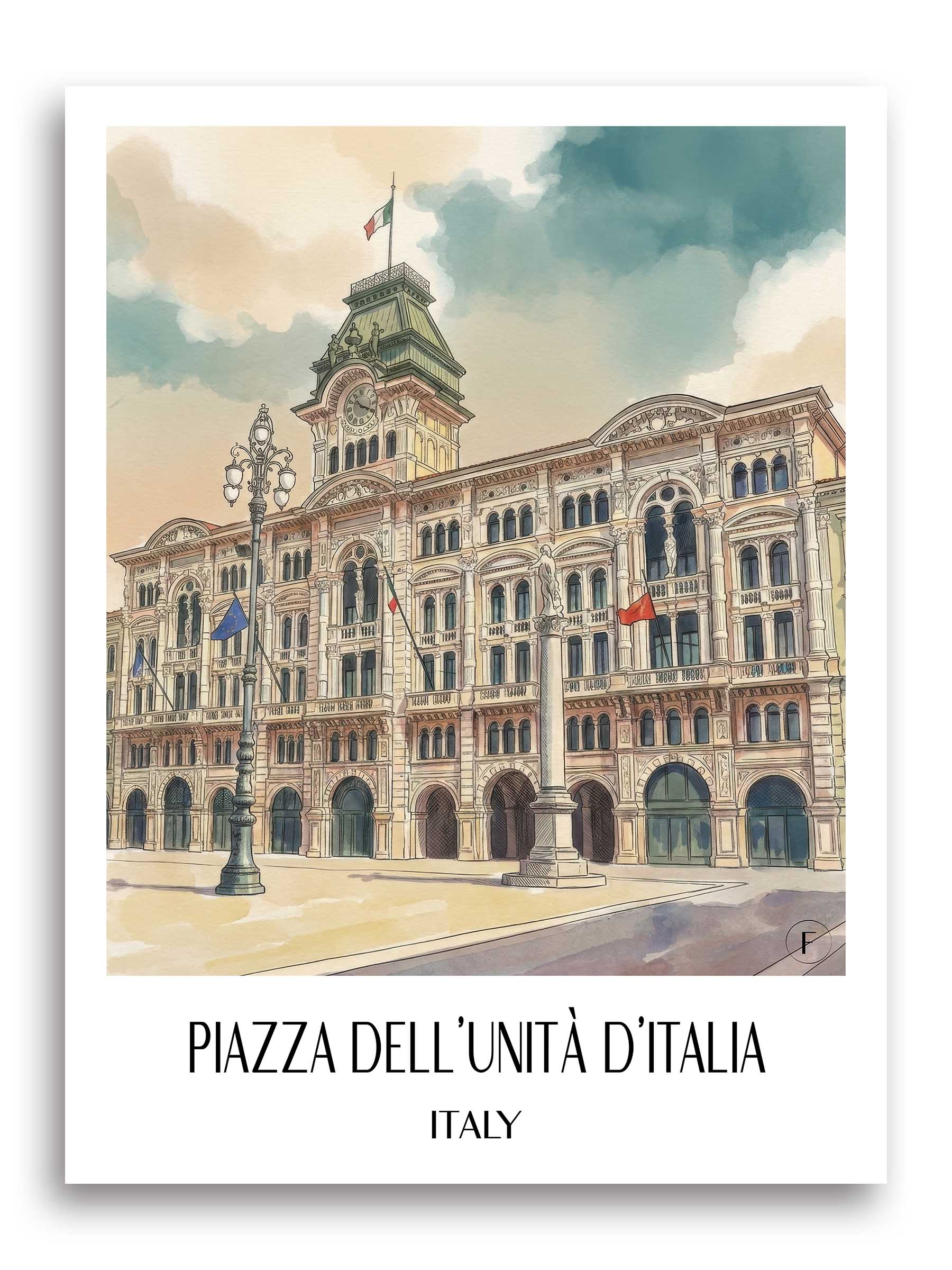 Piazza dell´Unità d´Italia Poster - Triest - Italien Kunstdruck - Aquarell von A4 bis A1 - favplace