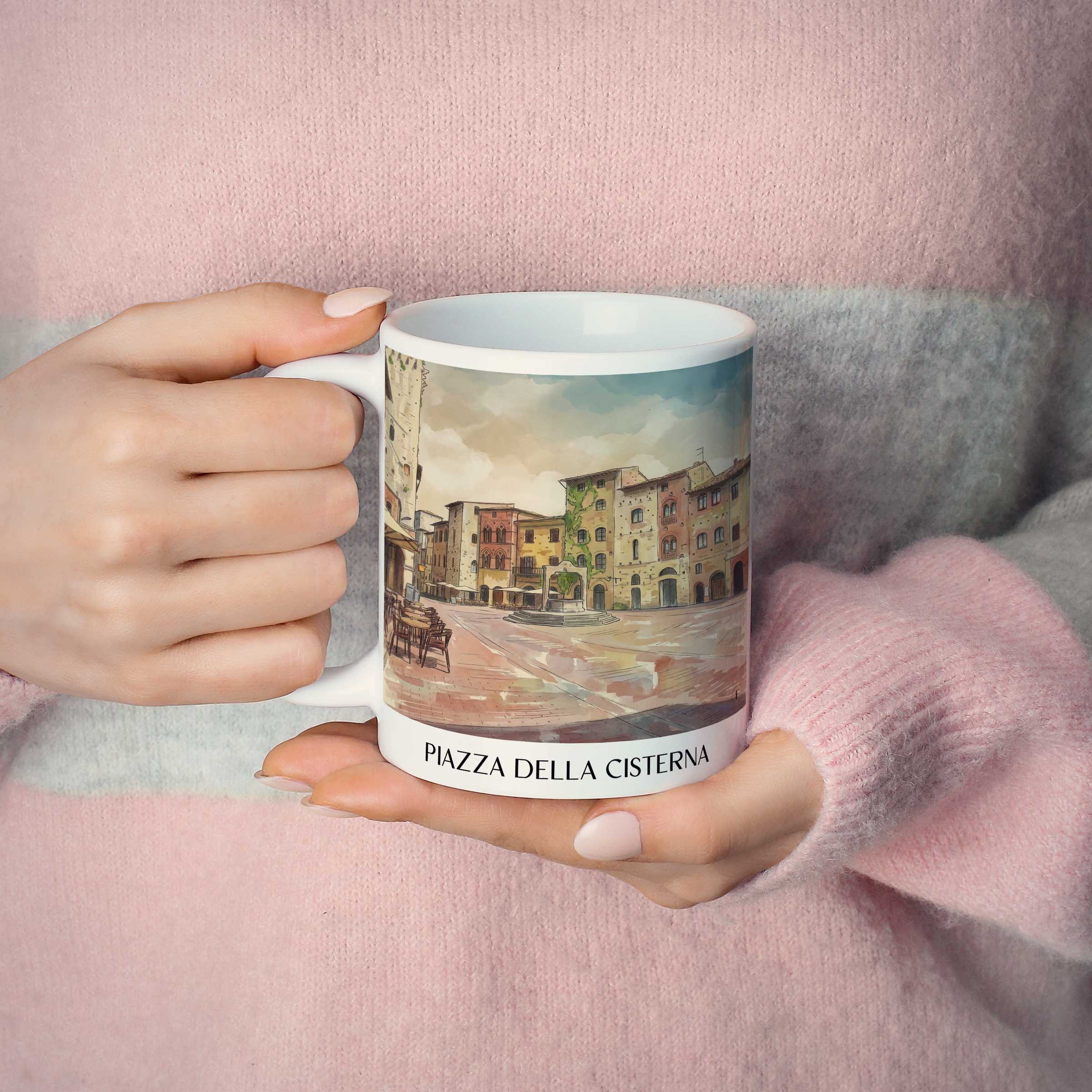piazza-della-cisterna-san-gimignano-italien-kaffeebecher-aquarell