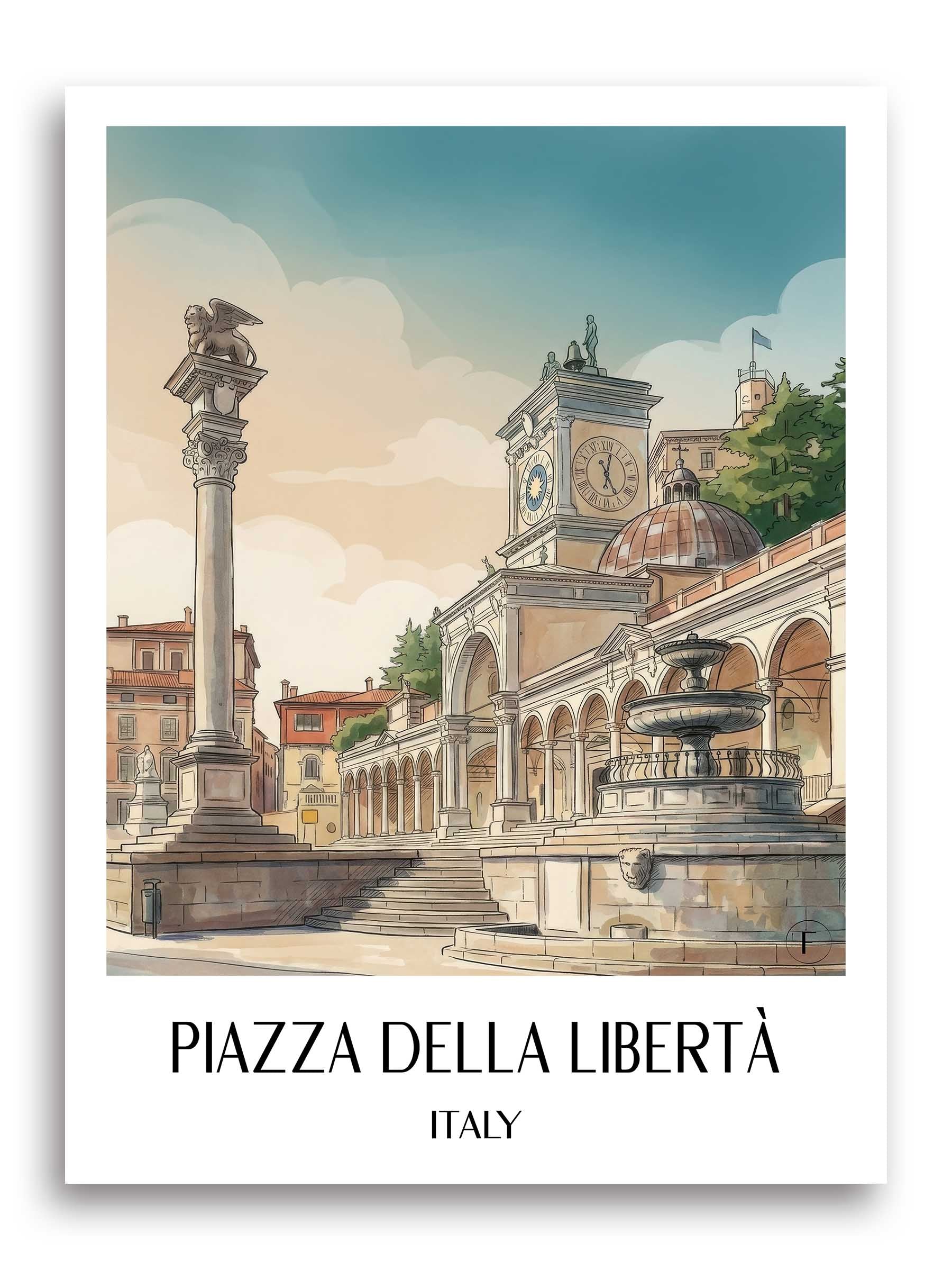Piazza della Libertà Poster - Udine - Italien Kunstdruck - Aquarell von A4 bis A1 - favplace