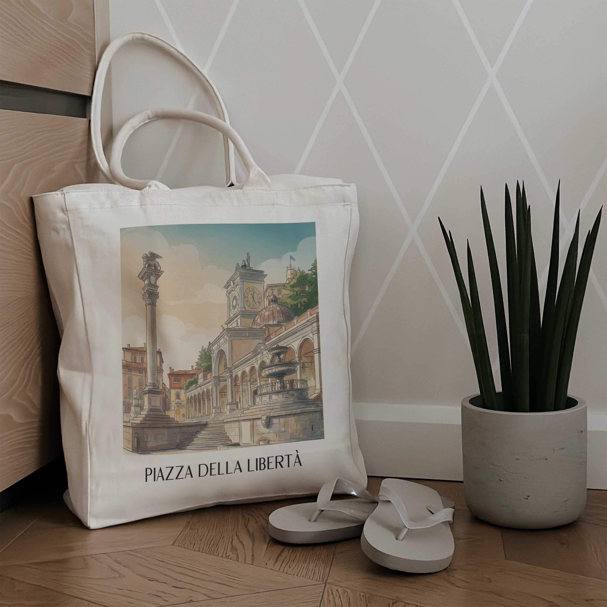 piazza-della-libertà-udine-italien-einkaufstasche-aquarell