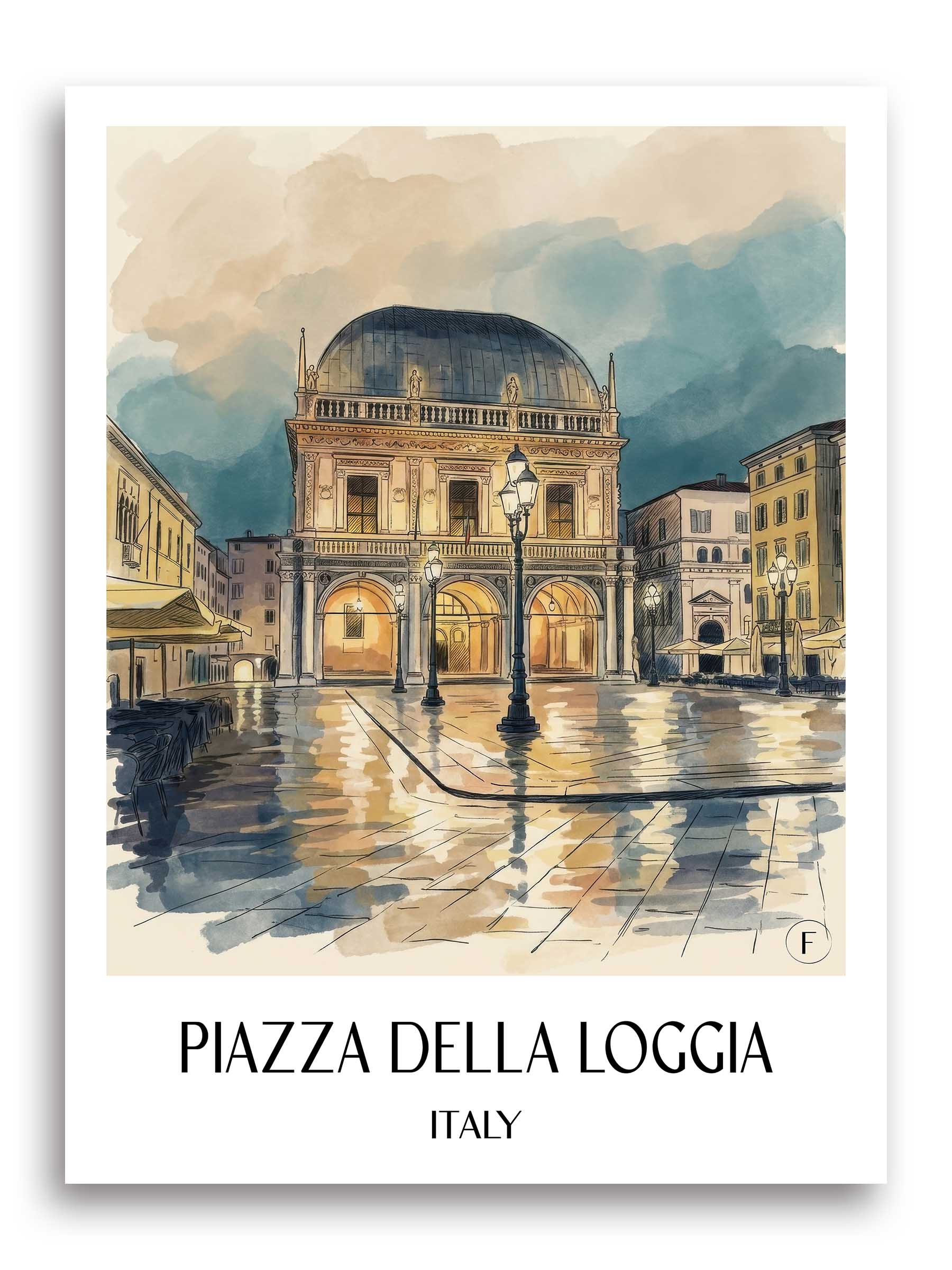 Piazza della Loggia Poster - Brescia - Italien Kunstdruck - Aquarell von A4 bis A1 - favplace